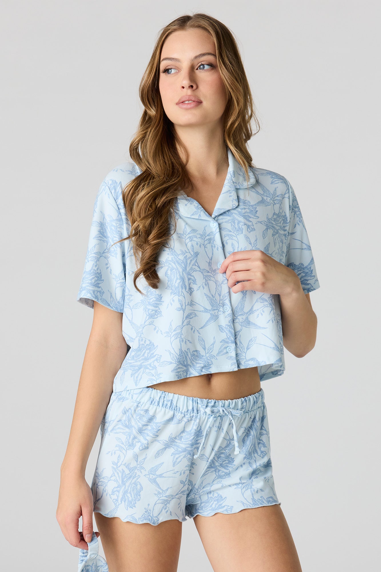 Button-Up Top & Short & Sleep Mask Pajama Set