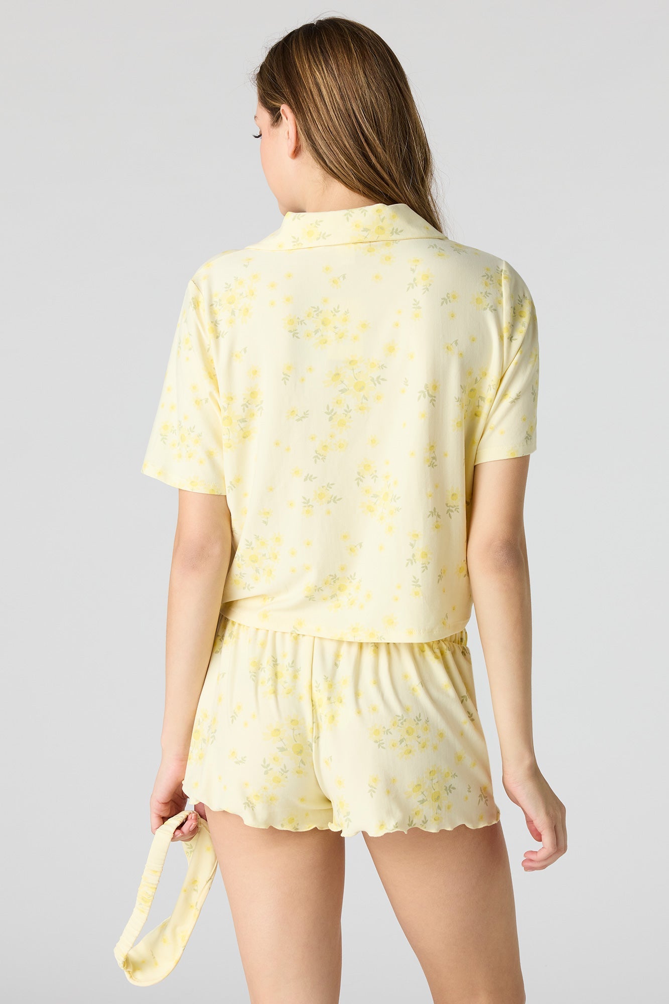 Button-Up Top & Short & Sleep Mask Pajama Set