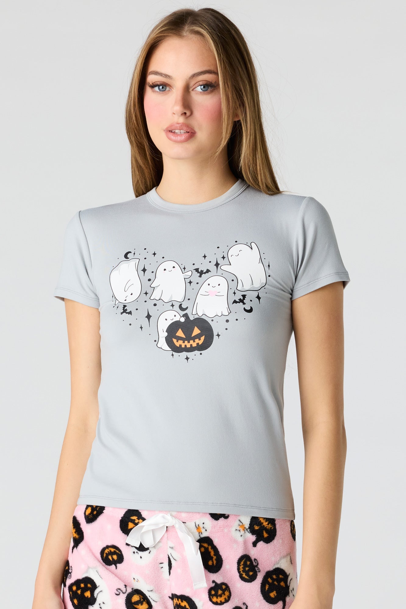 Halloween Graphic T-Shirt & Plush Pant Pajama Set