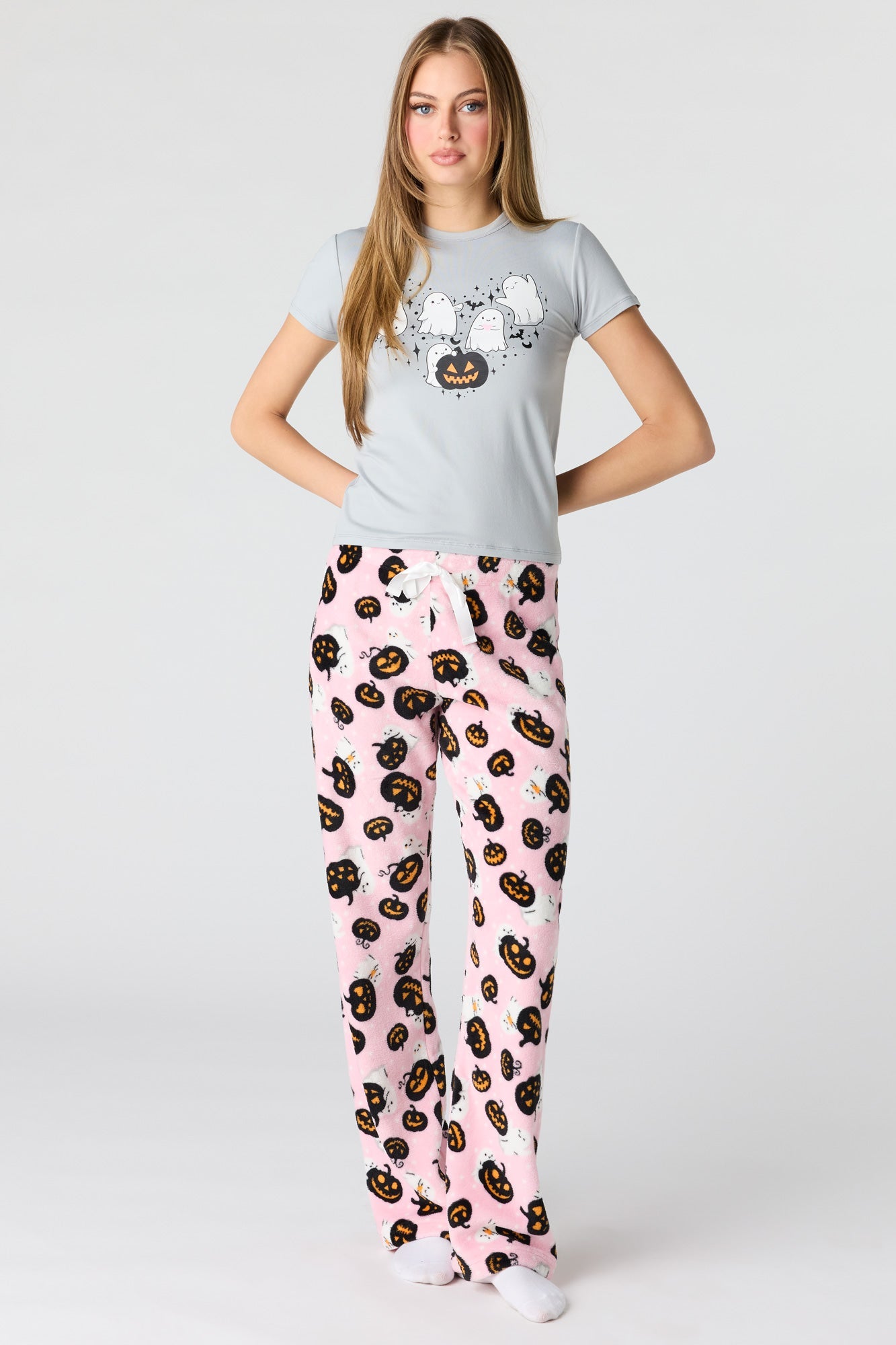 Halloween Graphic T-Shirt & Plush Pant Pajama Set
