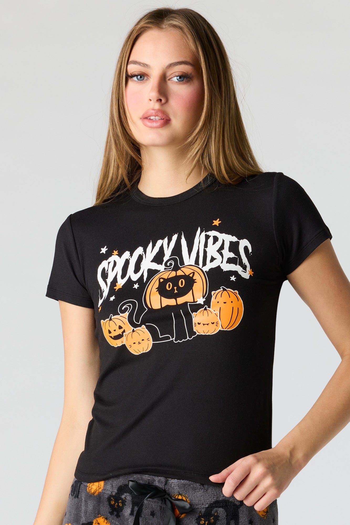 Halloween Graphic T-Shirt & Plush Pant Pajama Set