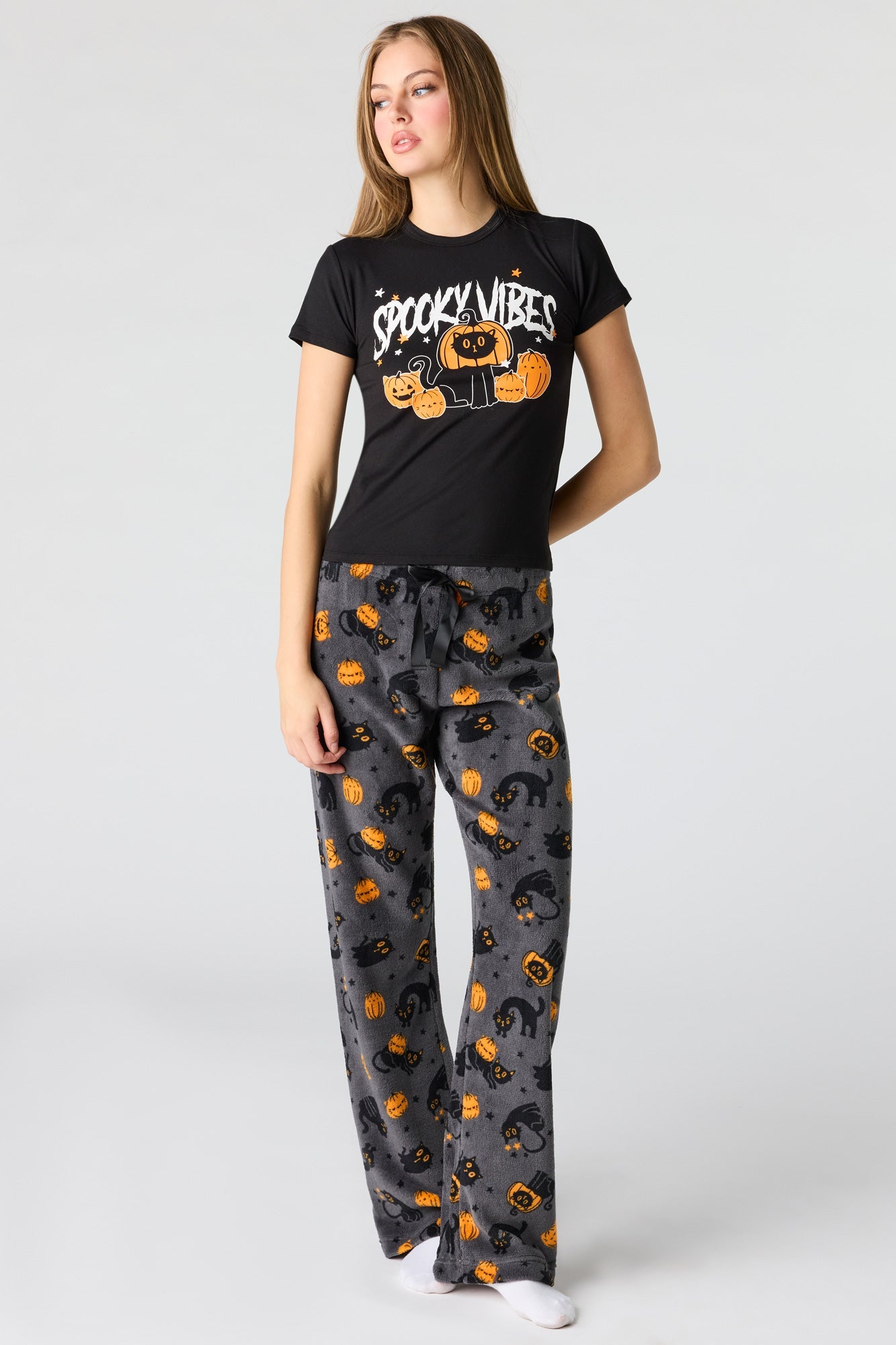 Halloween Graphic T-Shirt & Plush Pant Pajama Set