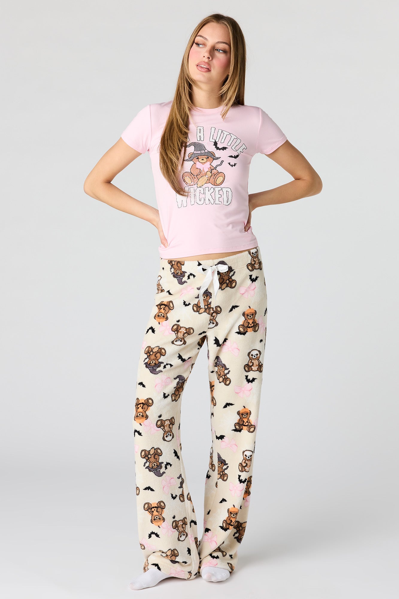 Halloween Graphic T-Shirt & Plush Pant Pajama Set