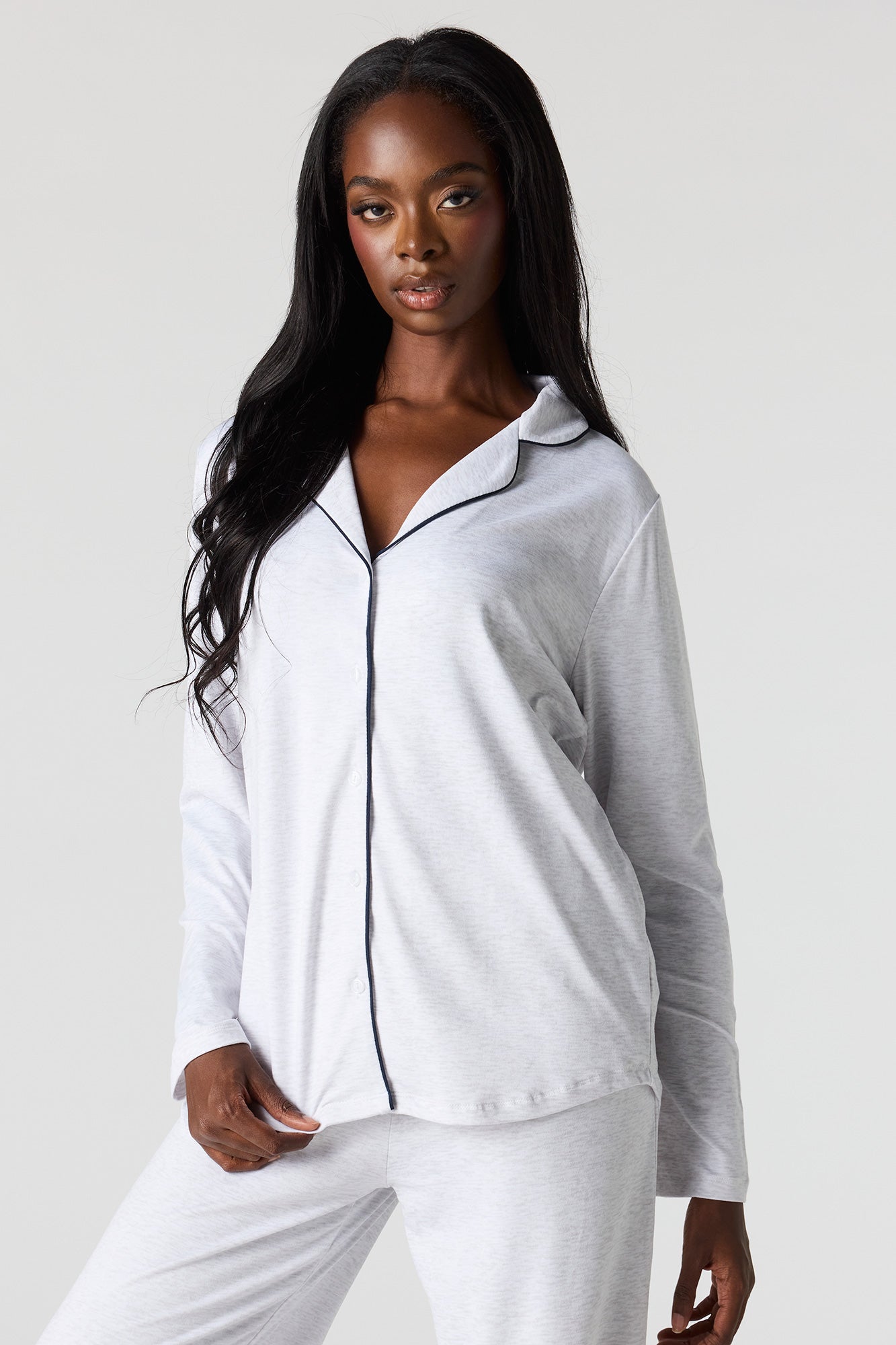 Button-Up Collared Top & Pant Pajama Set