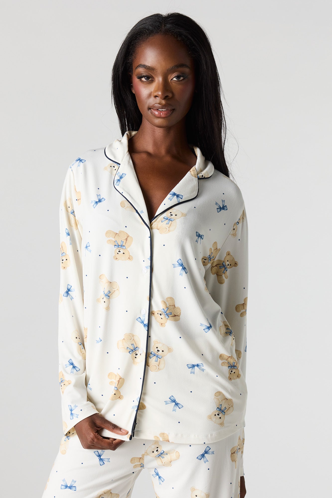 Button-Up Collared Top & Pant Pajama Set