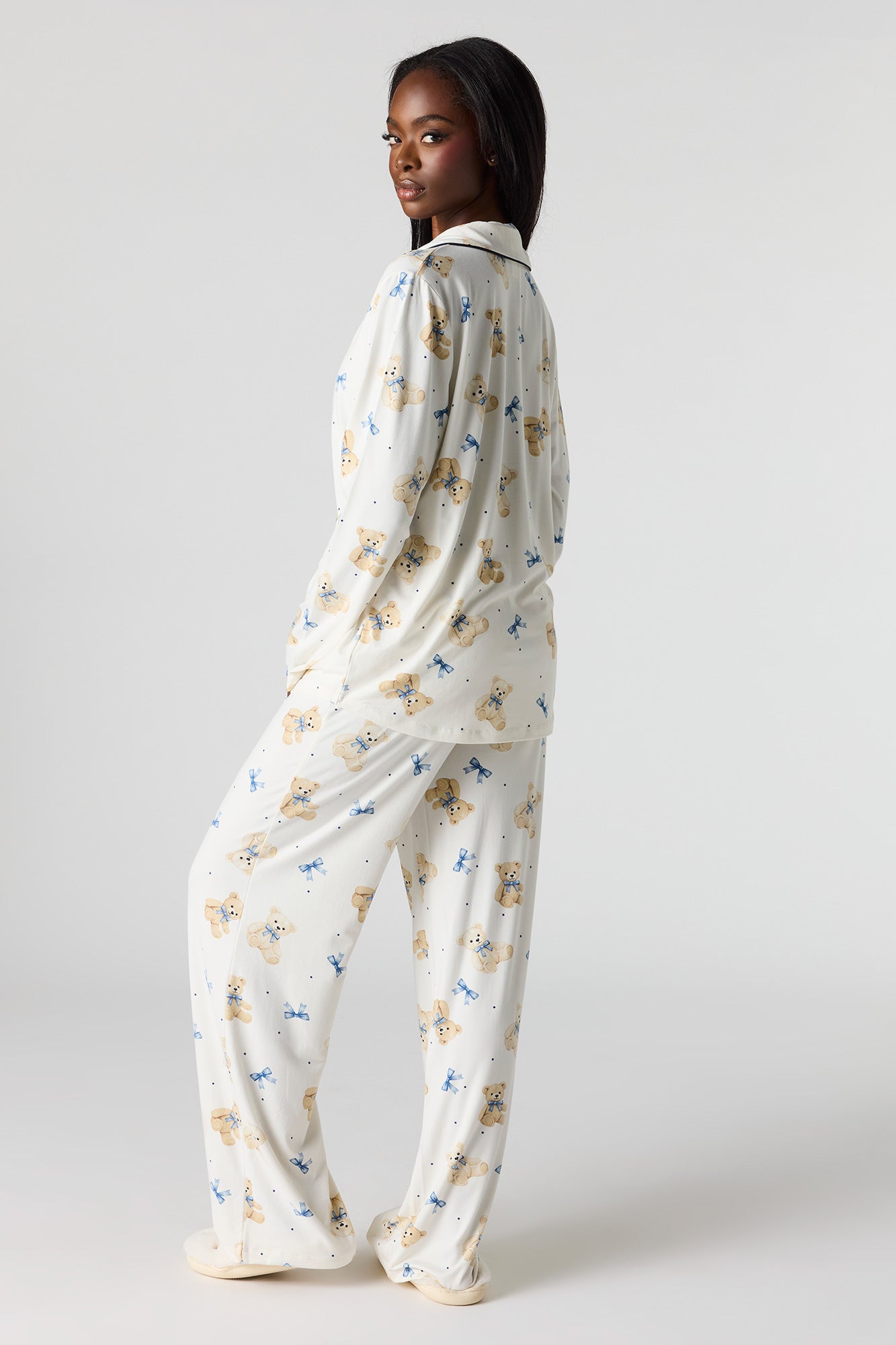 Button-Up Collared Top & Pant Pajama Set