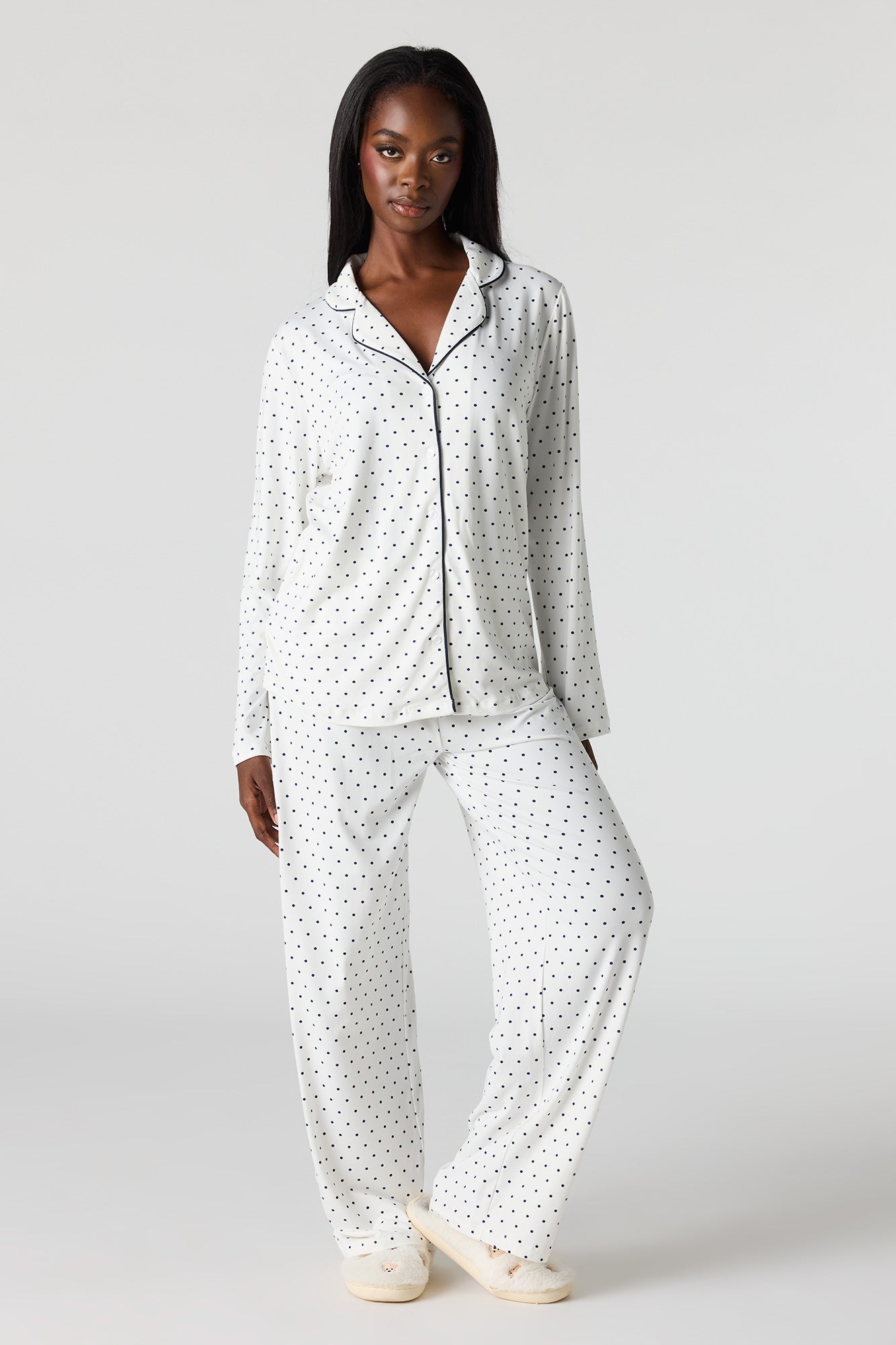 Button-Up Collared Top & Pant Pajama Set
