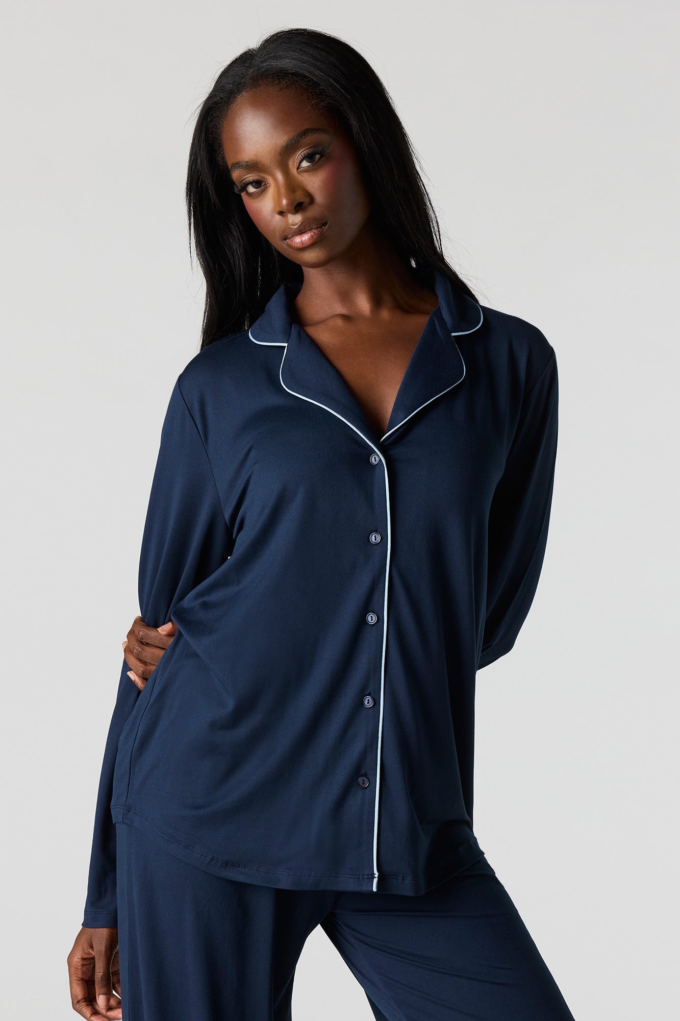 Button-Up Collared Top & Pant Pajama Set