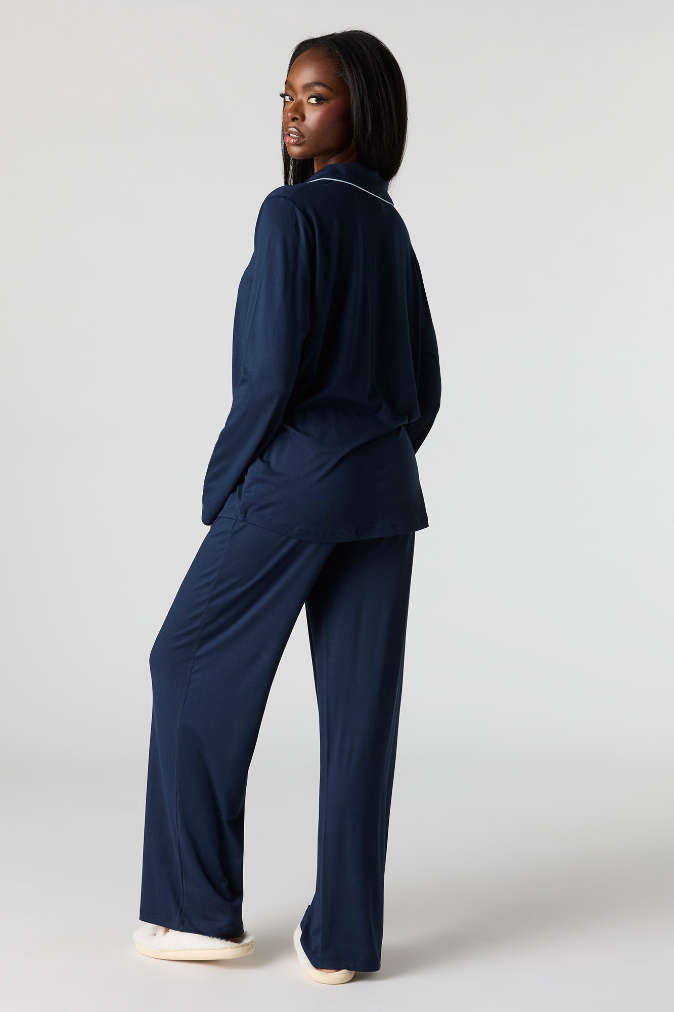Button-Up Collared Top & Pant Pajama Set