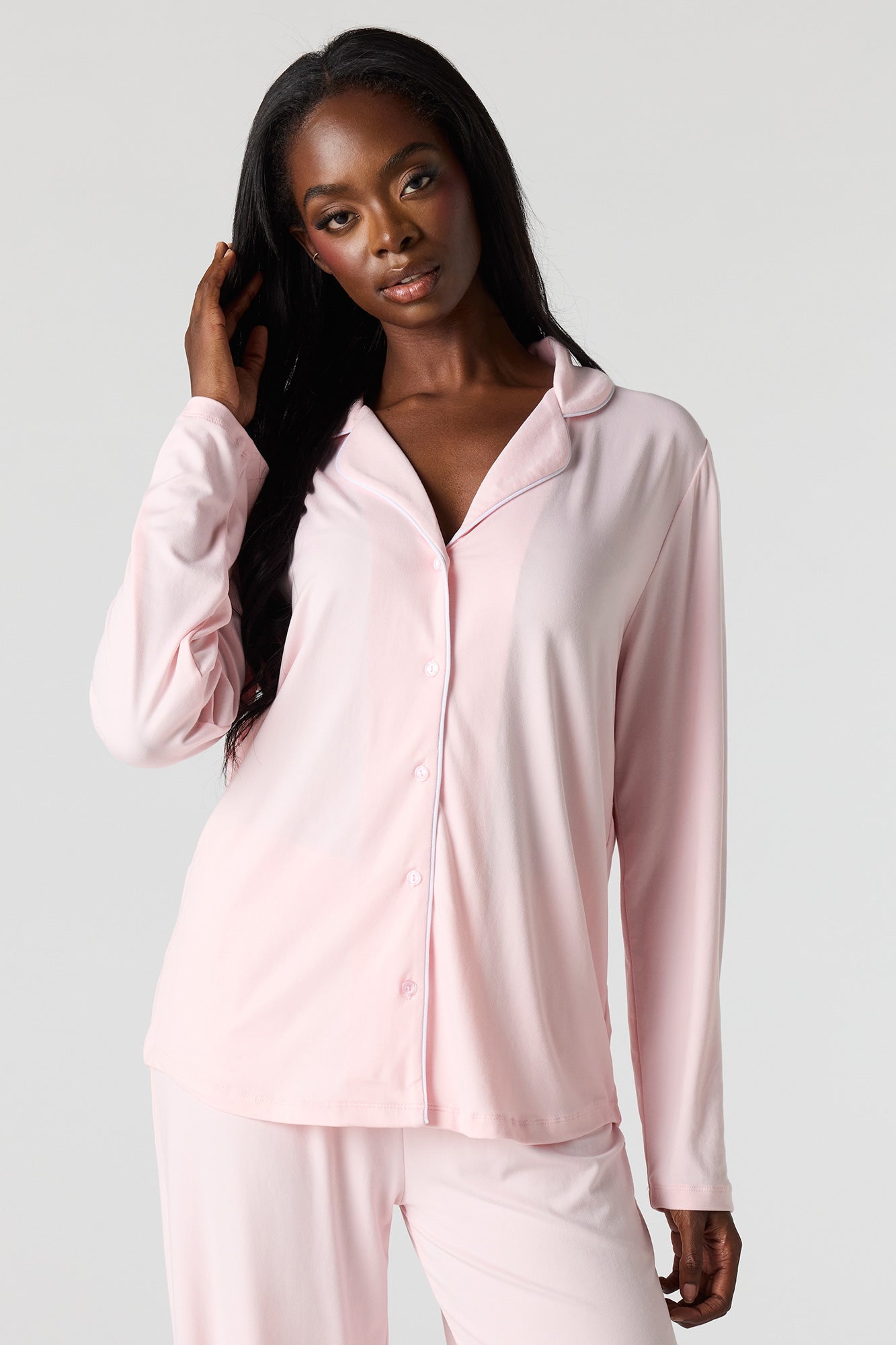 Button-Up Collared Top & Pant Pajama Set