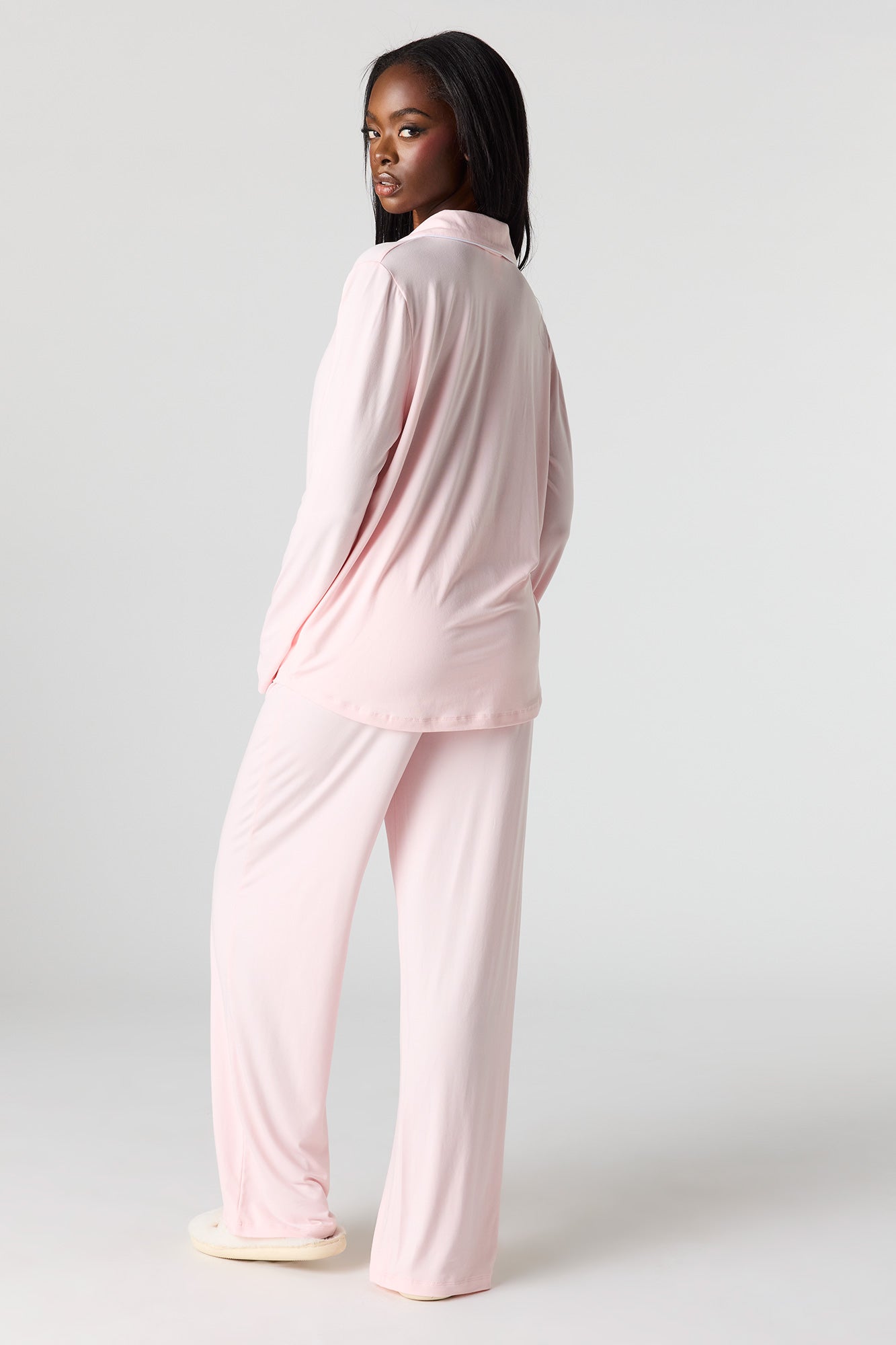 Button-Up Collared Top & Pant Pajama Set