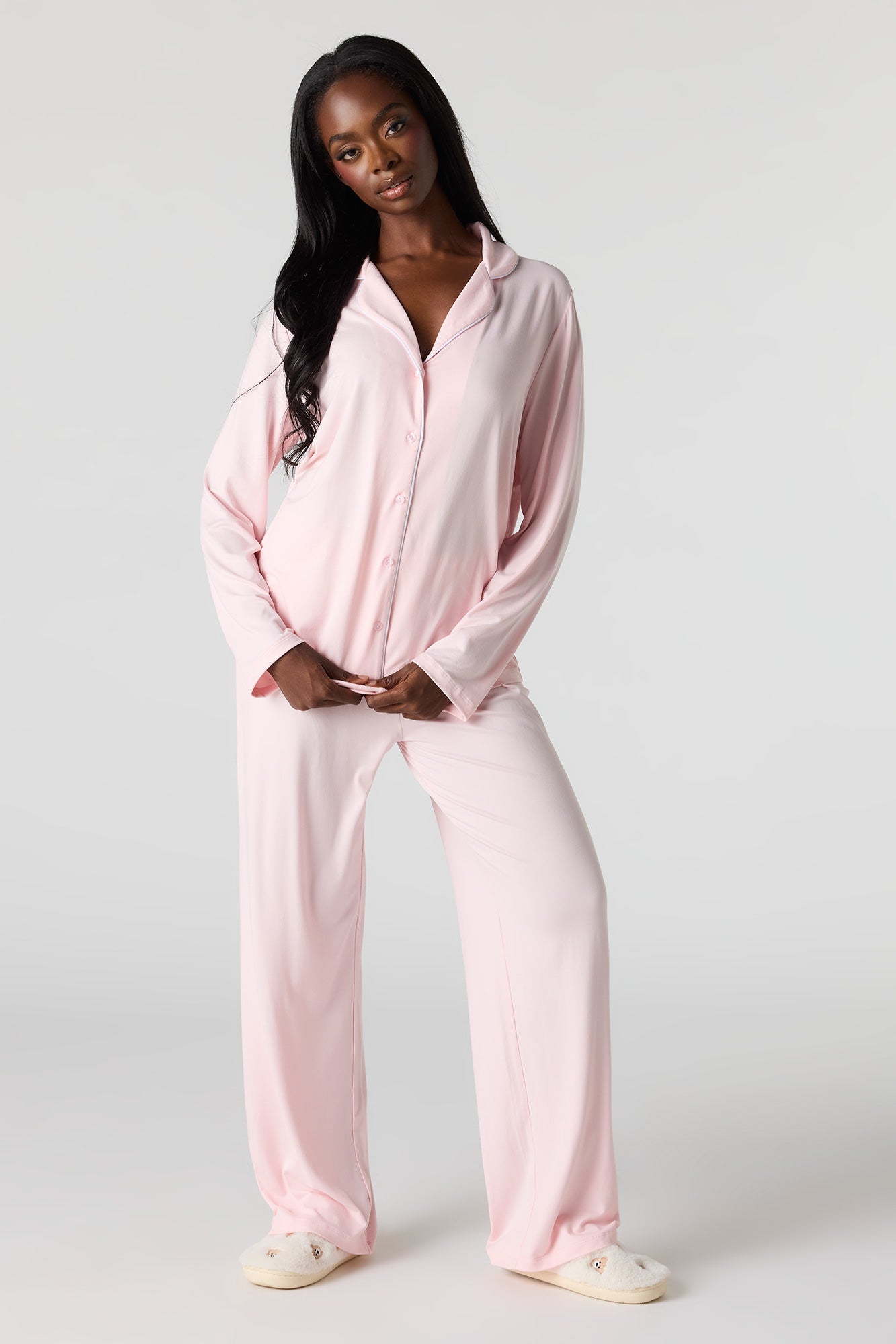 Button-Up Collared Top & Pant Pajama Set