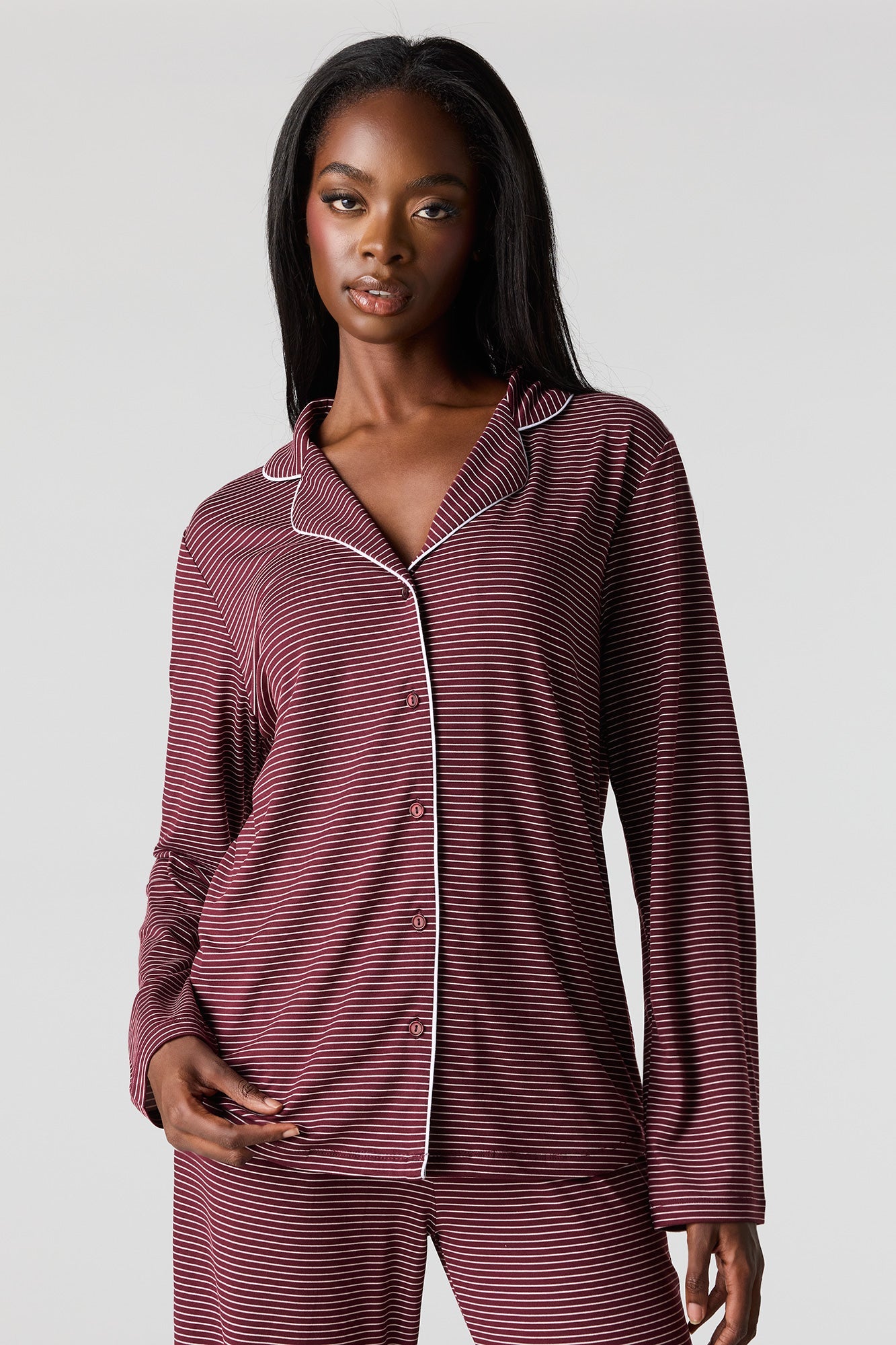 Button-Up Collared Top & Pant Pajama Set
