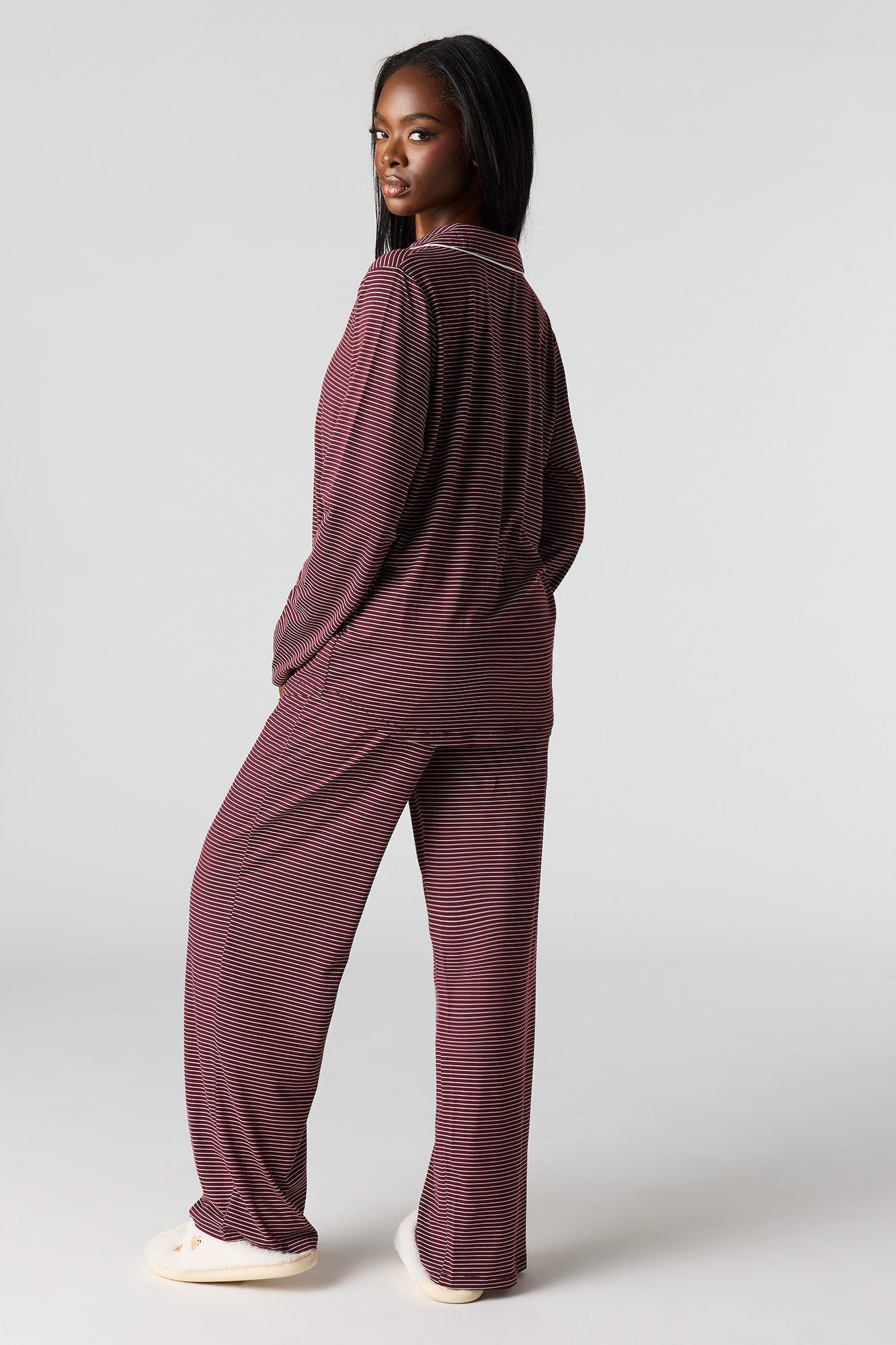 Button-Up Collared Top & Pant Pajama Set