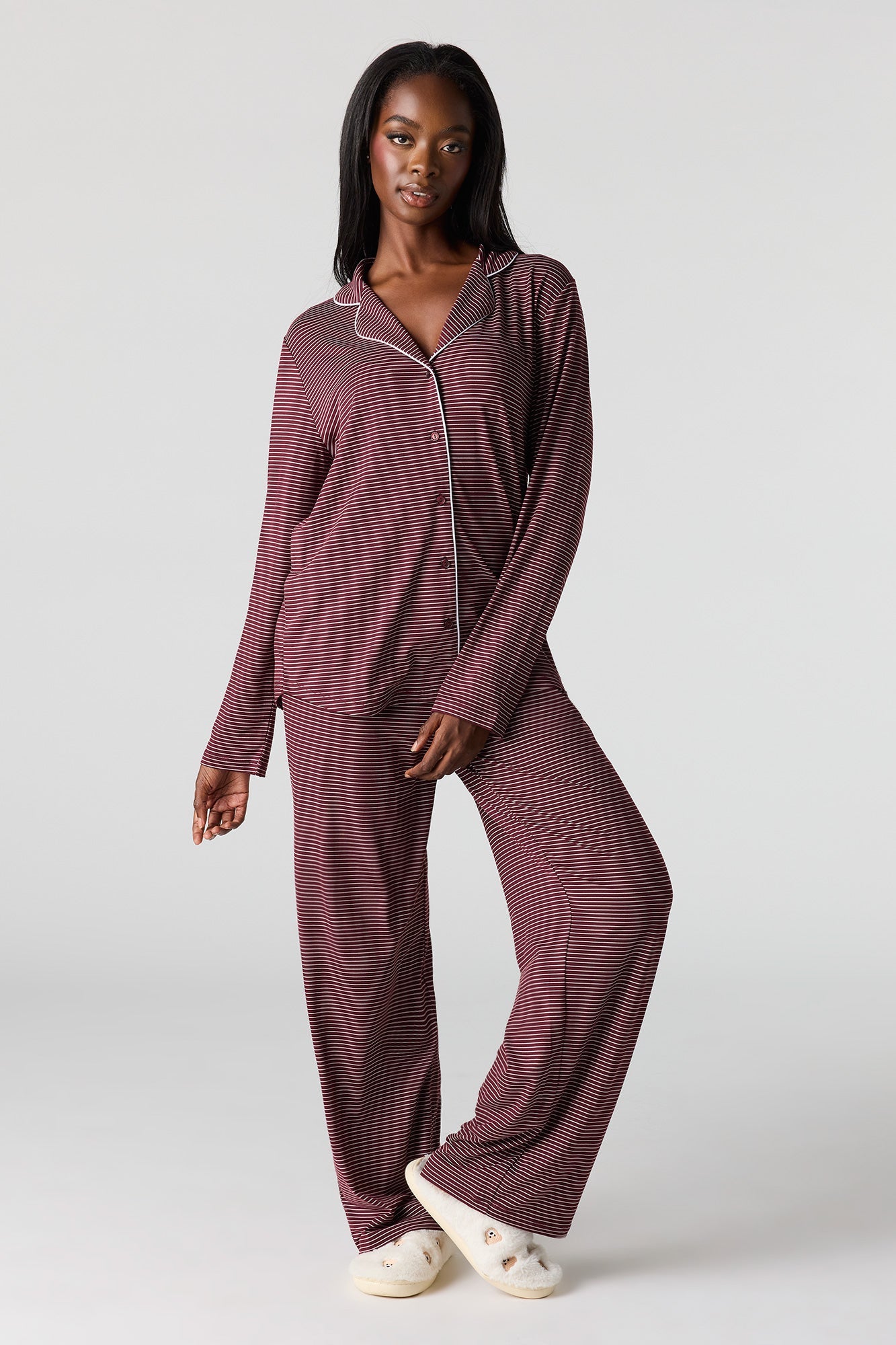 Button-Up Collared Top & Pant Pajama Set