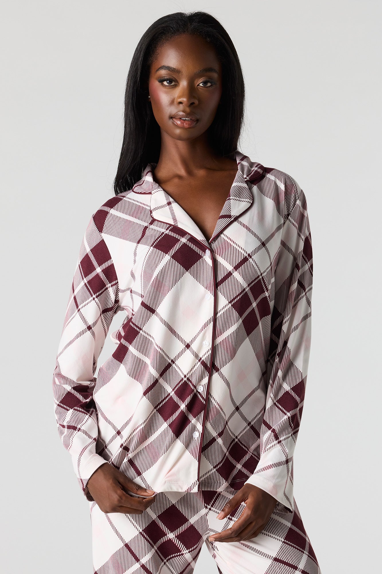 Button-Up Collared Top & Pant Pajama Set