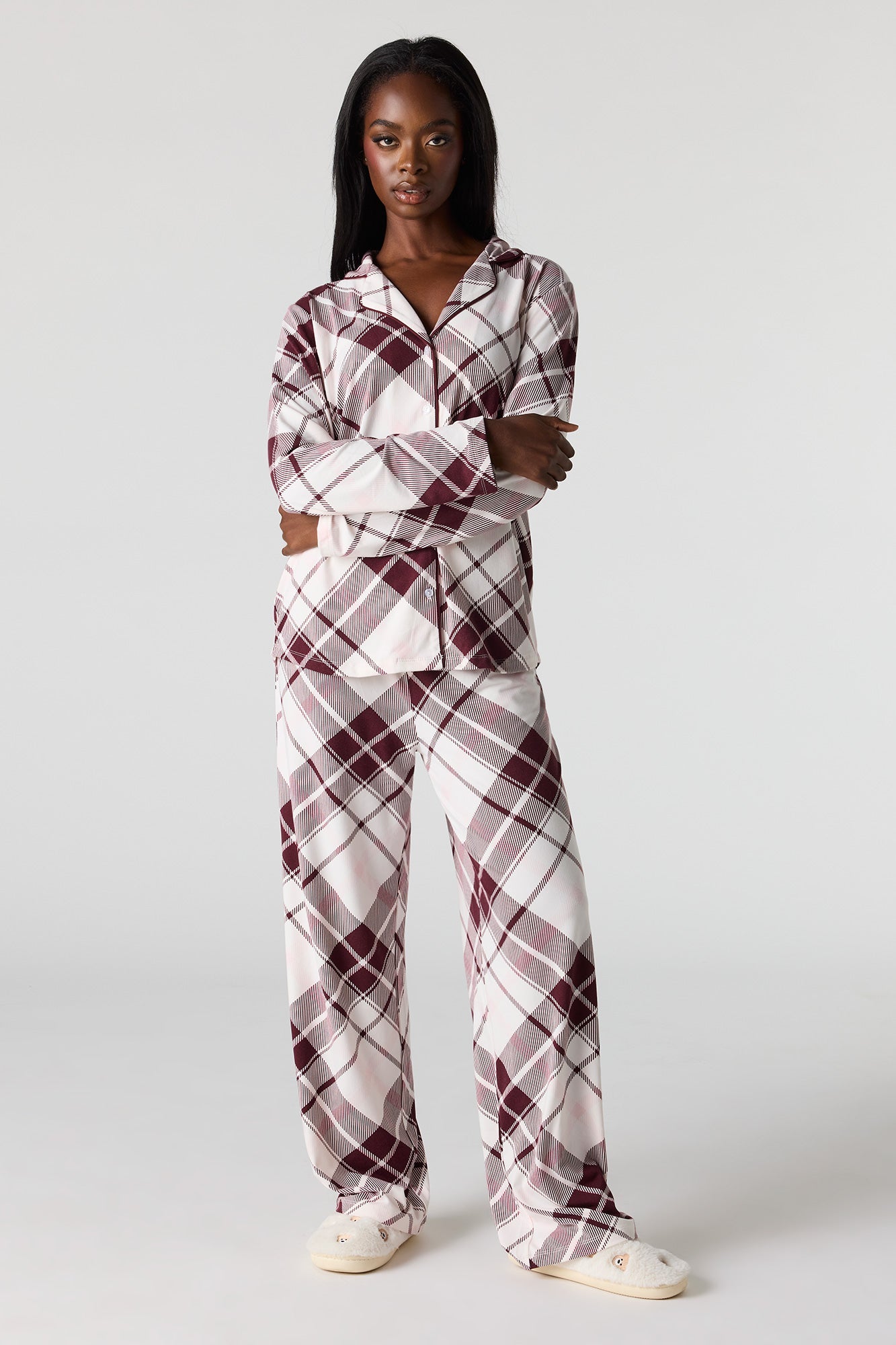 Button-Up Collared Top & Pant Pajama Set