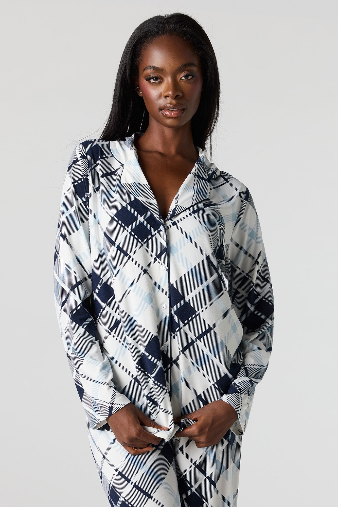 Button-Up Collared Top & Pant Pajama Set