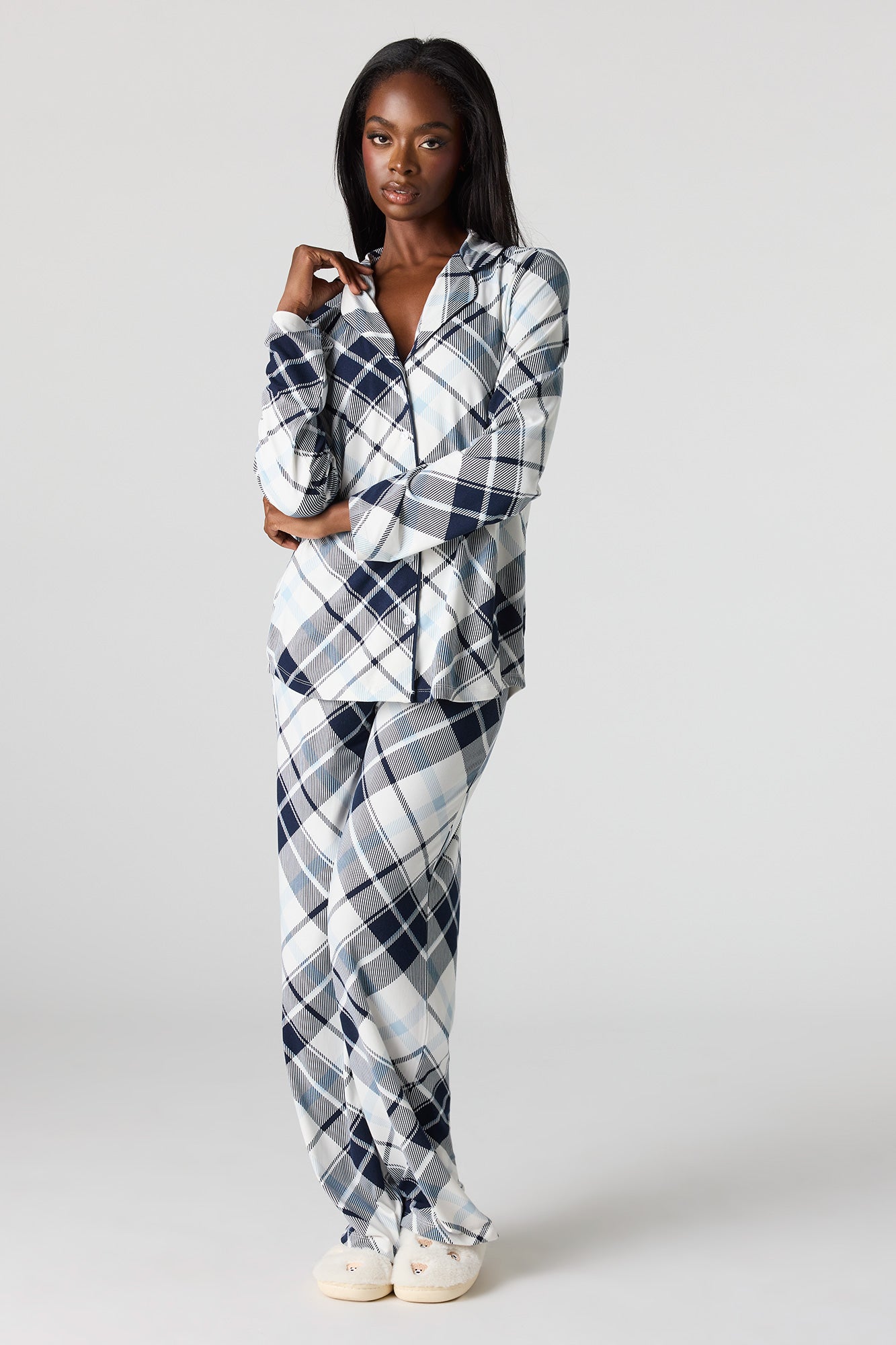 Button-Up Collared Top & Pant Pajama Set