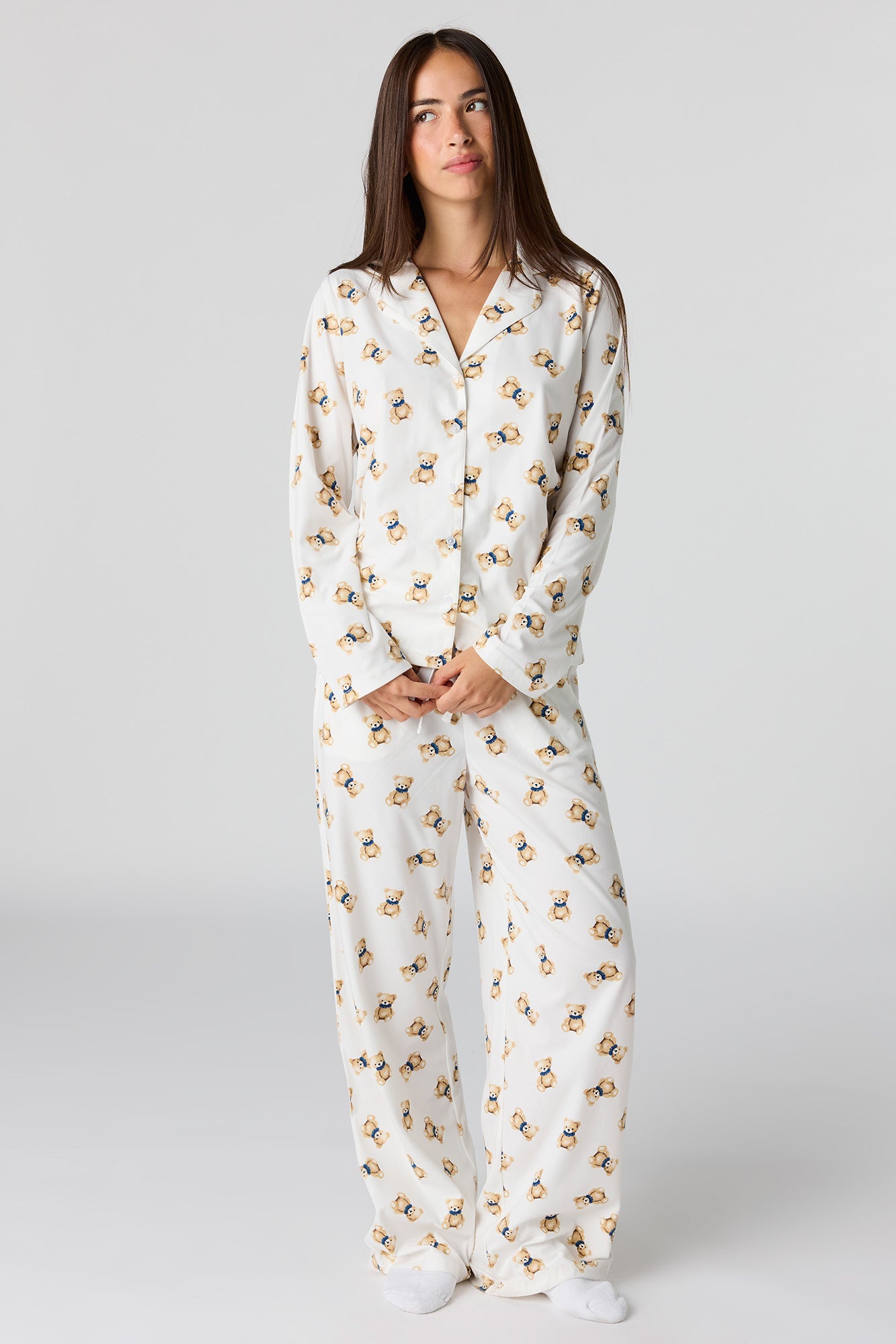 Printed Button-Up Top & Pajama Pant Set