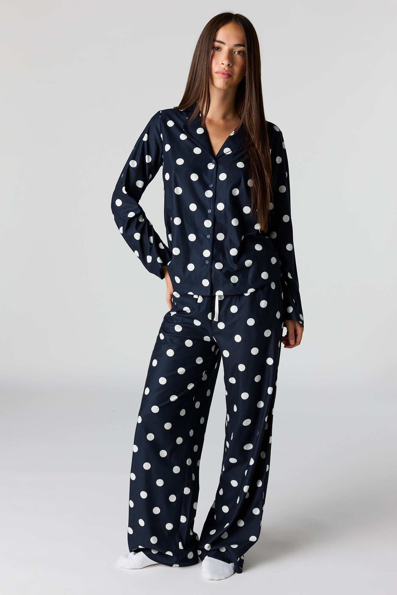 Printed Button-Up Top & Pajama Pant Set