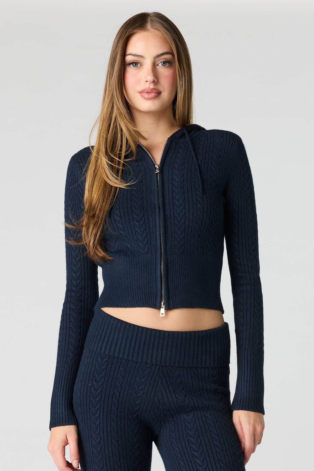 Cable Knit Zip-Up Hoodie