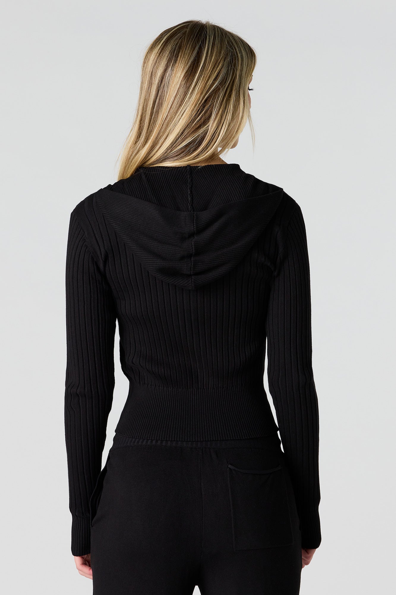 Ribbed Knit Zip-Up Hoodie