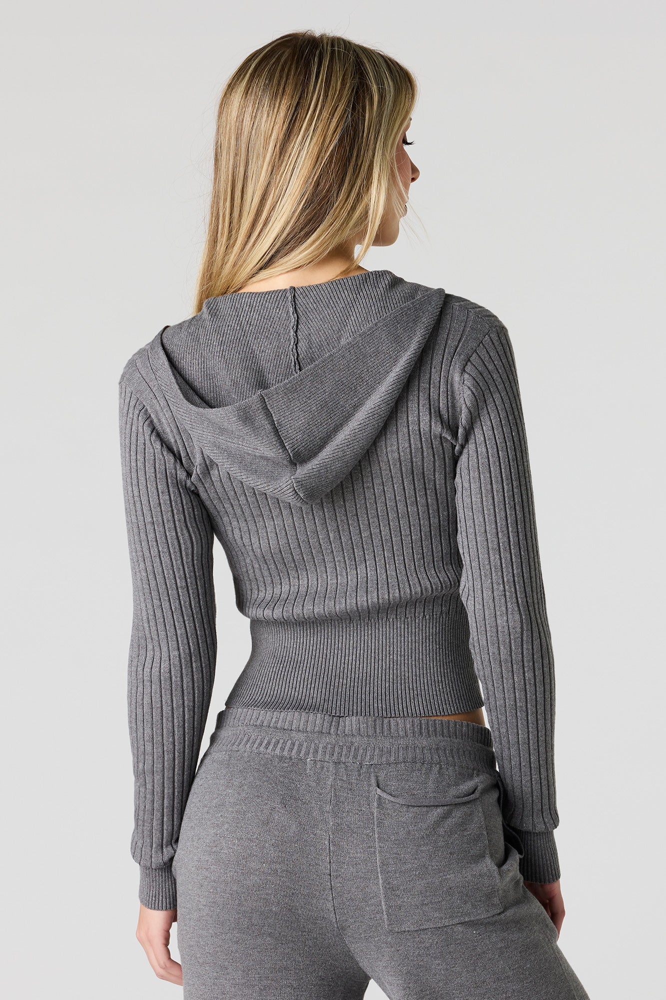 Ribbed Knit Zip-Up Hoodie