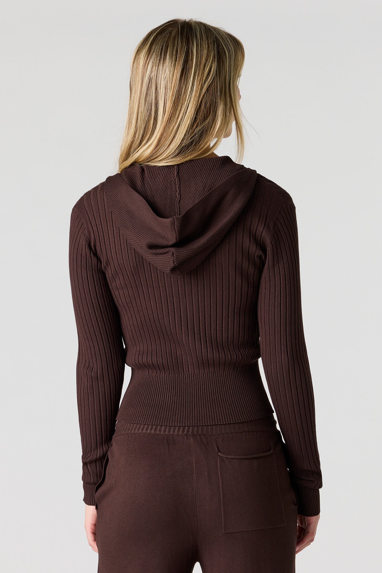 Ribbed Knit Zip-Up Hoodie