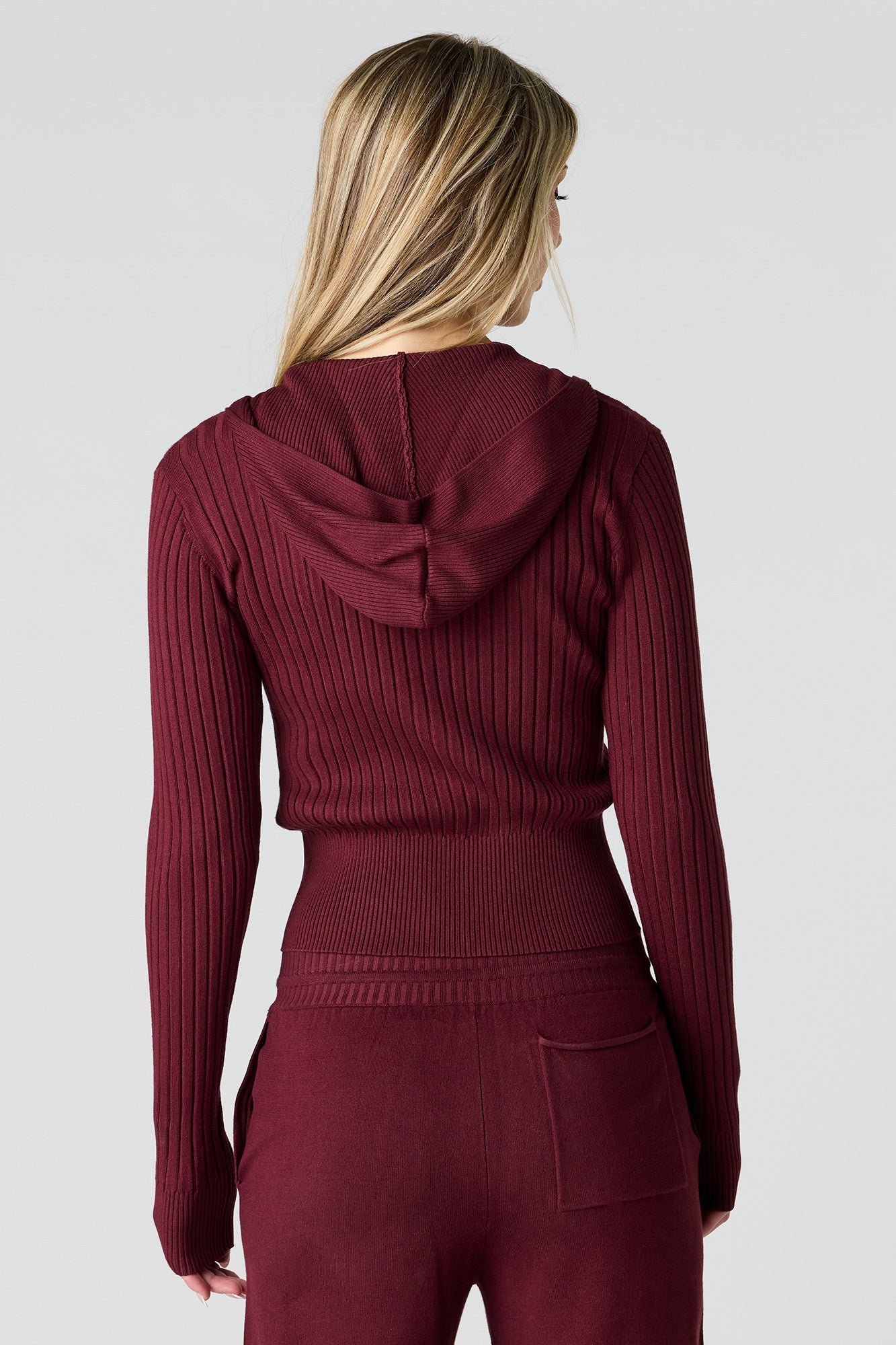 Ribbed Knit Zip-Up Hoodie