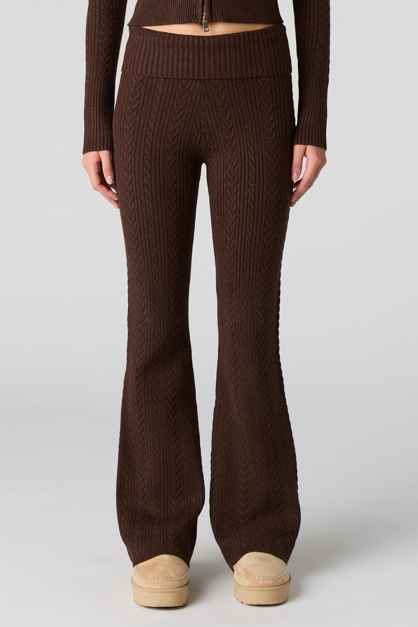 Cable Knit Foldover Waist Flare Pant