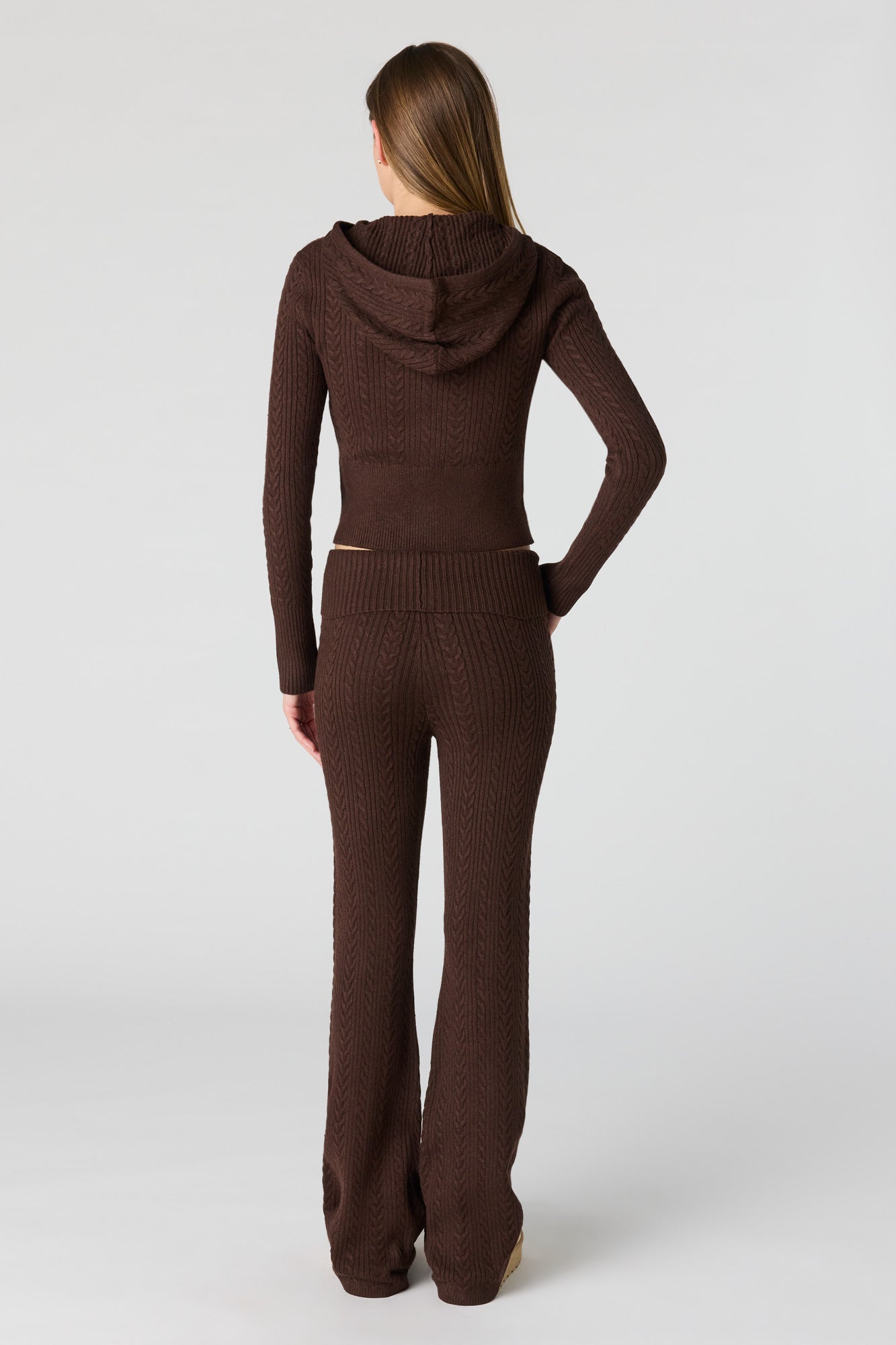 Cable Knit Foldover Waist Flare Pant