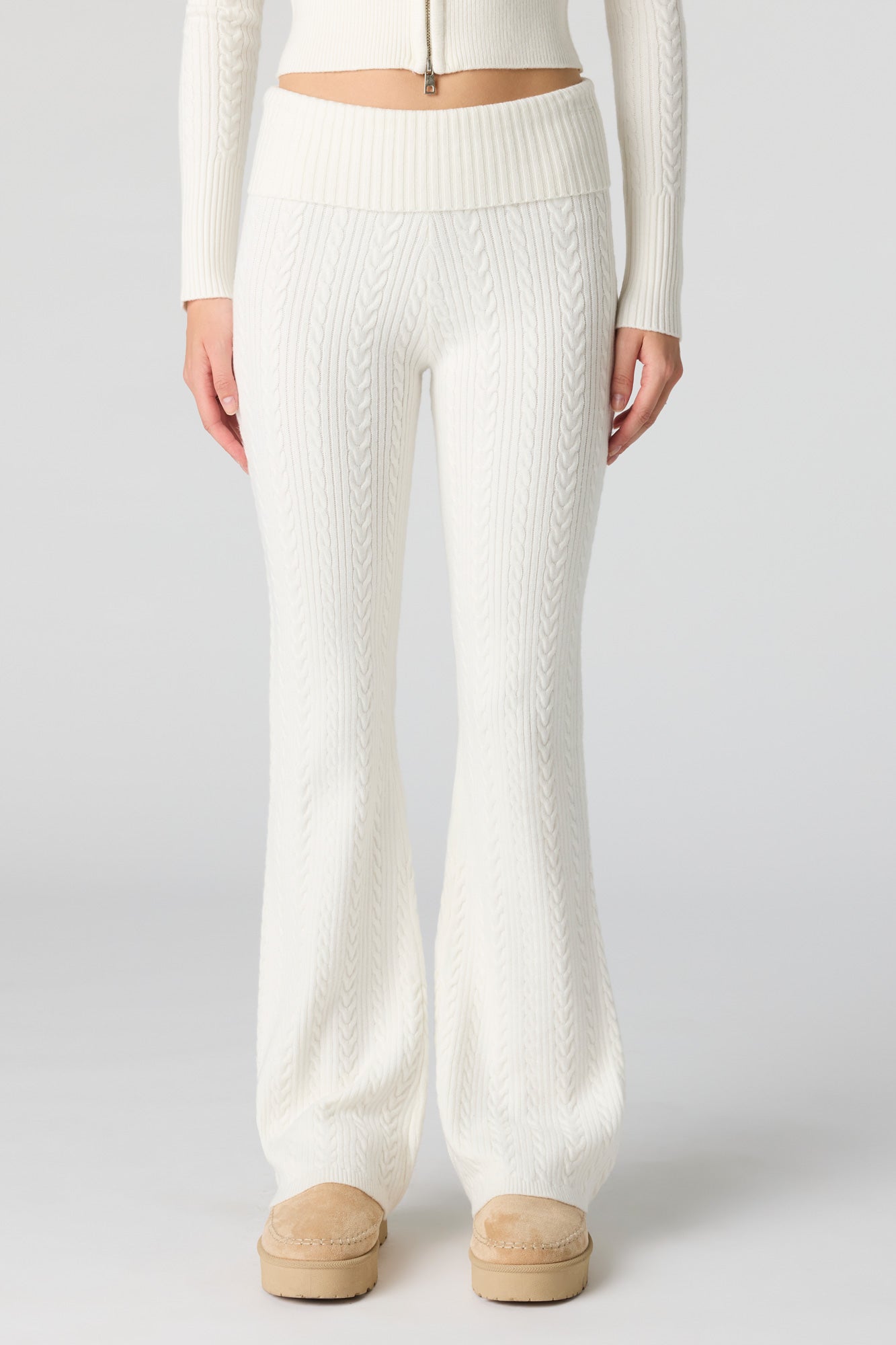 Cable Knit Foldover Waist Flare Pant