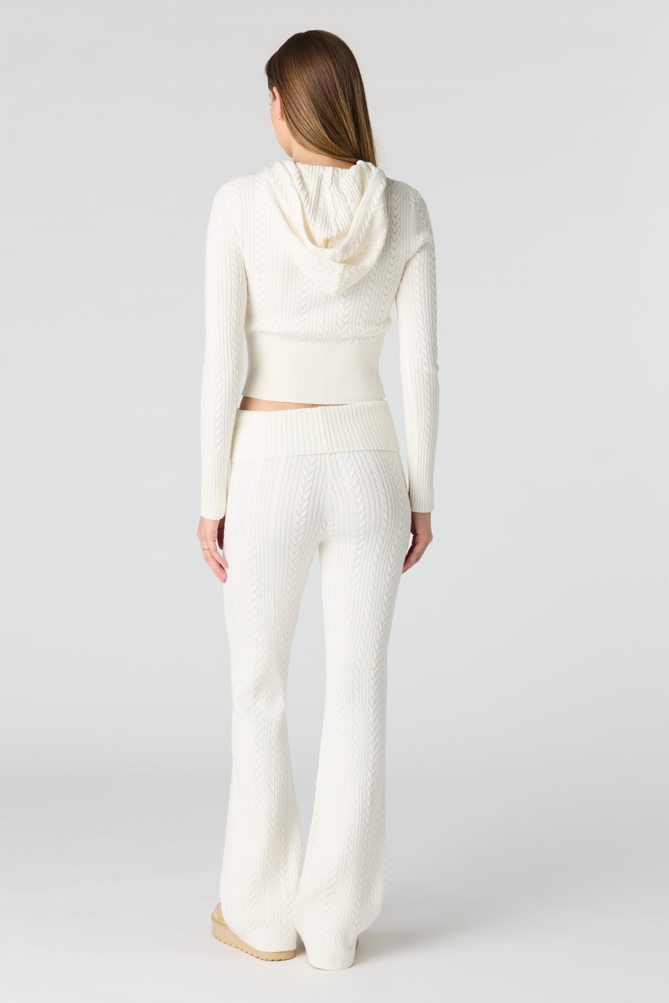 Cable Knit Foldover Waist Flare Pant