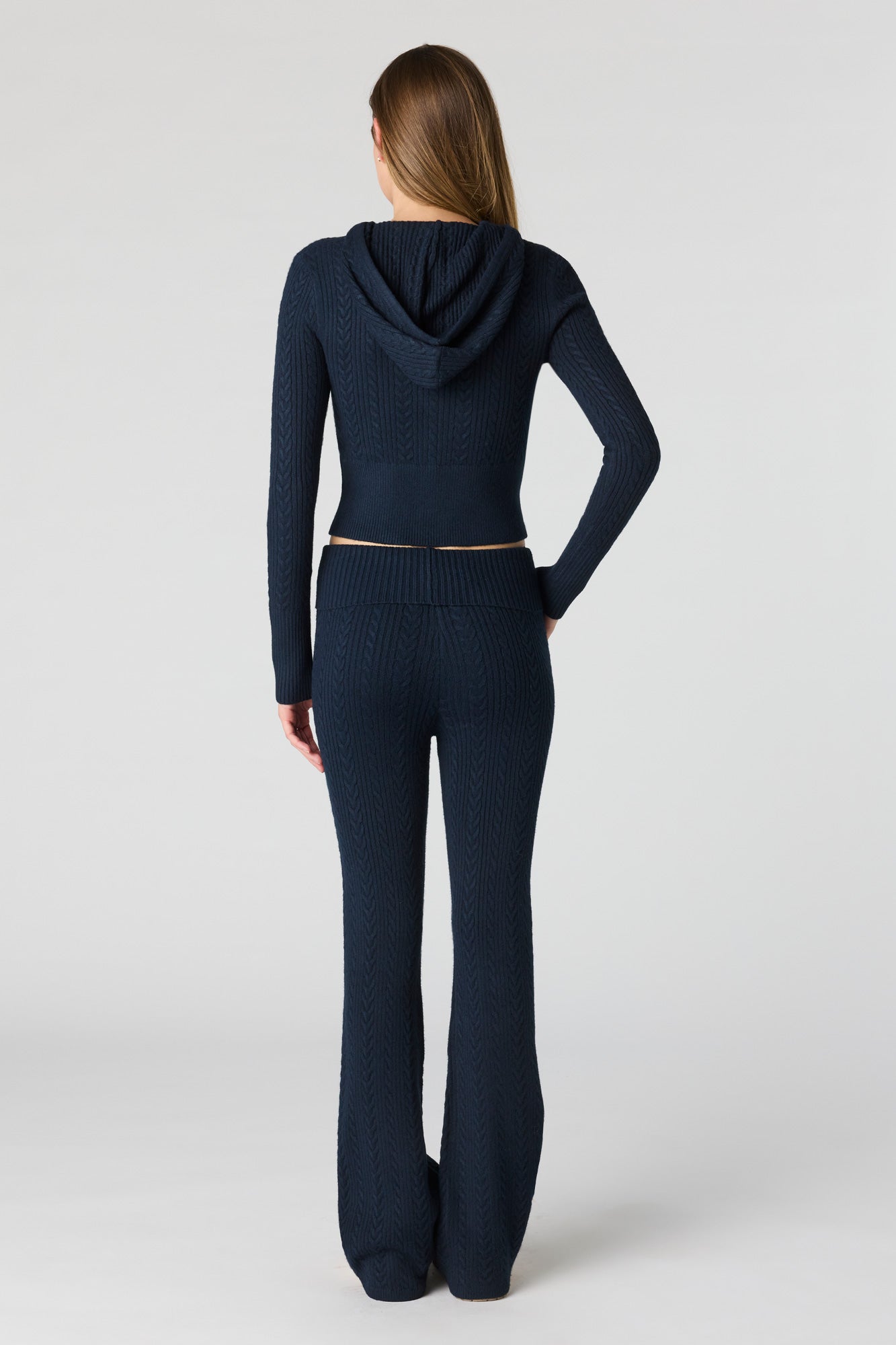 Cable Knit Foldover Waist Flare Pant