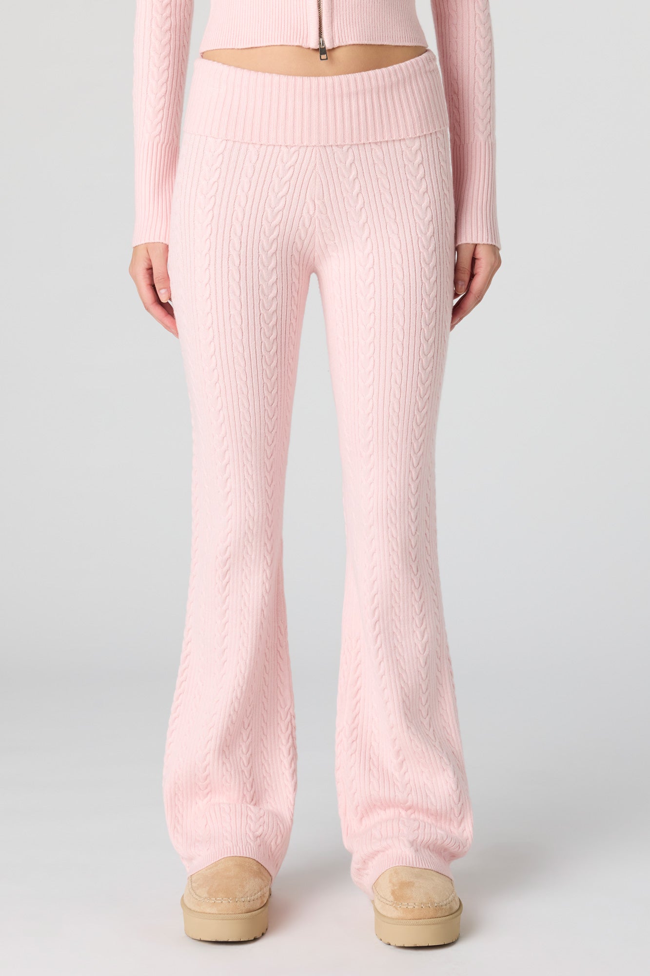 Cable Knit Foldover Waist Flare Pant