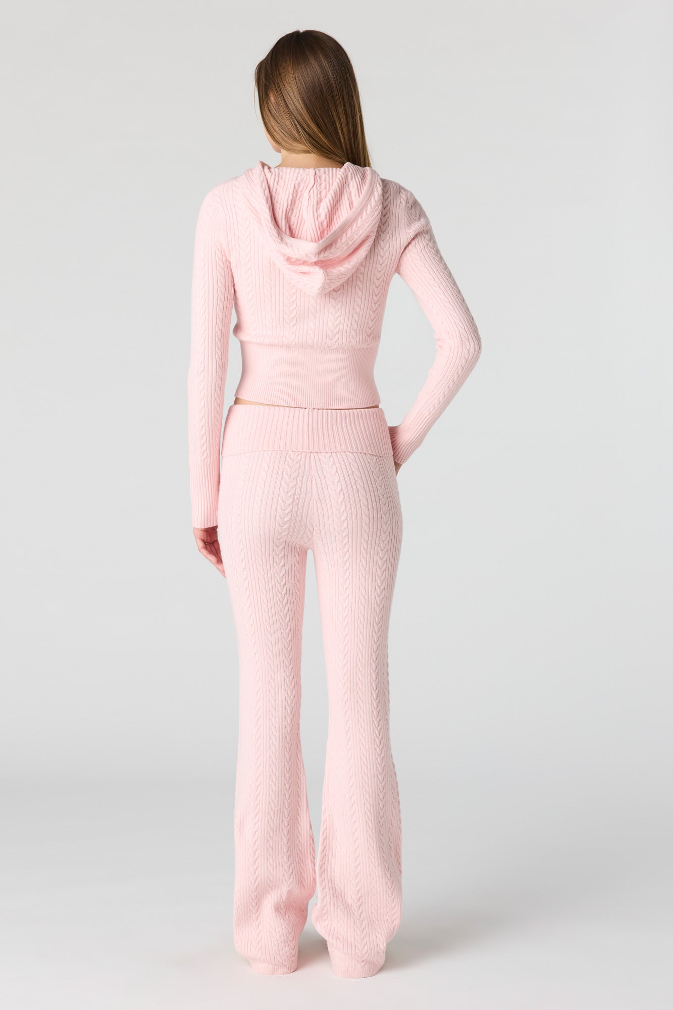 Cable Knit Foldover Waist Flare Pant