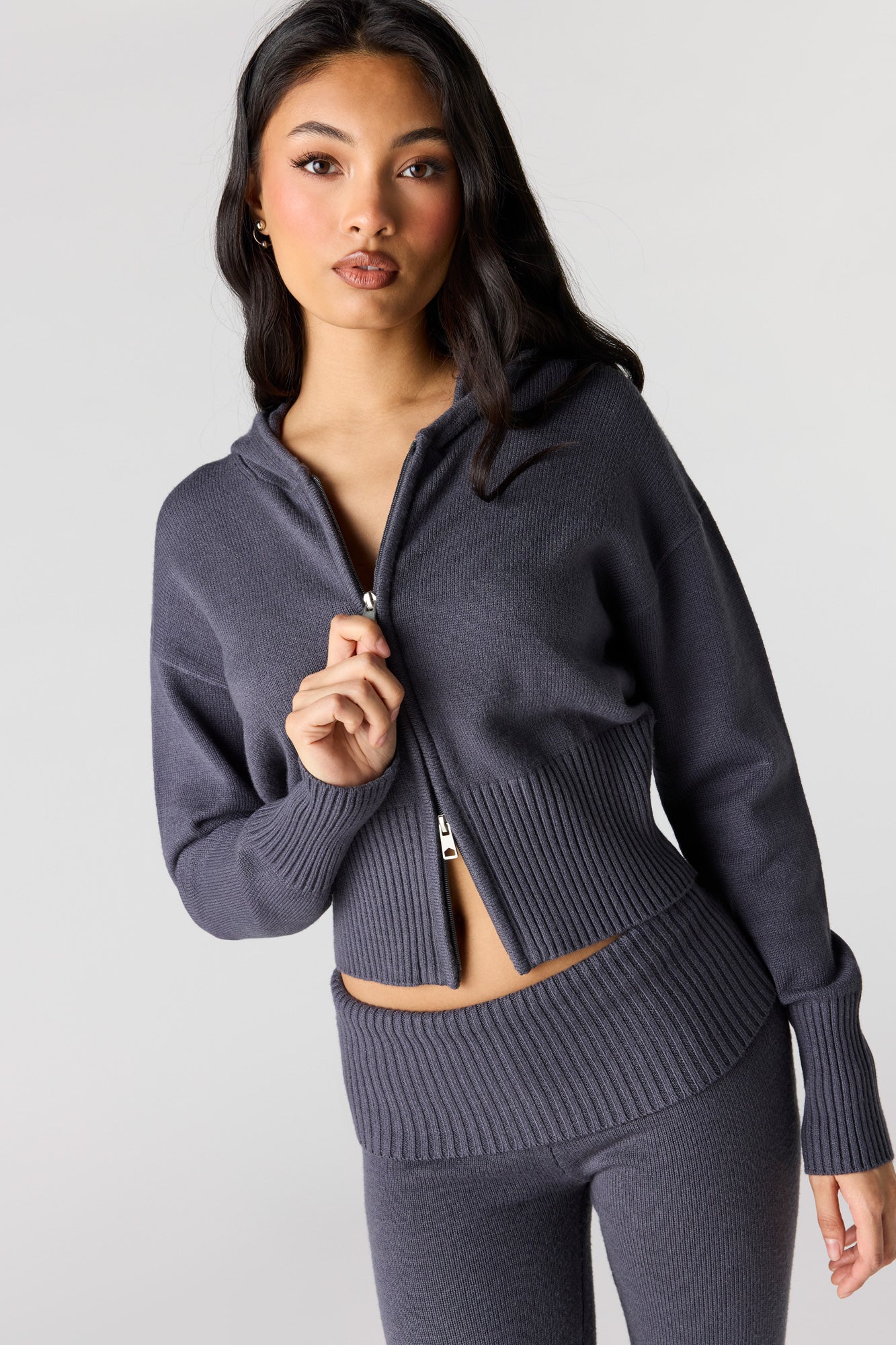 Knit 2 Way Zip Hoodie