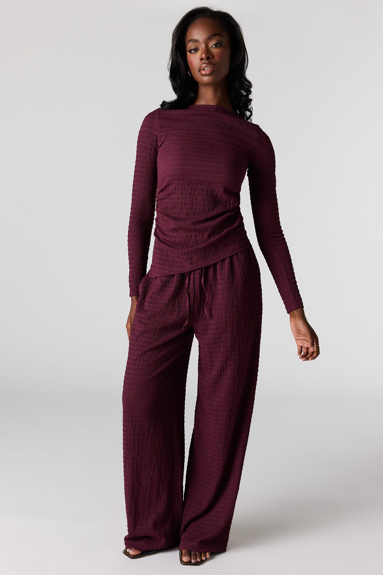 Textured Asymmetrical Long Sleeve Top