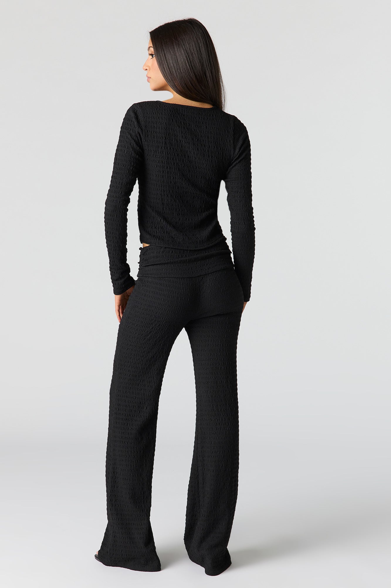 Textured Foldover Flare Pant
