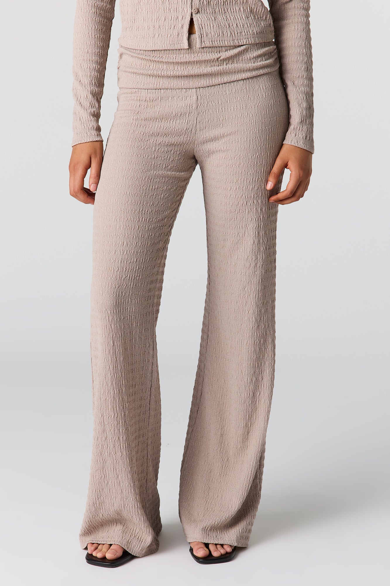 Textured Foldover Flare Pant