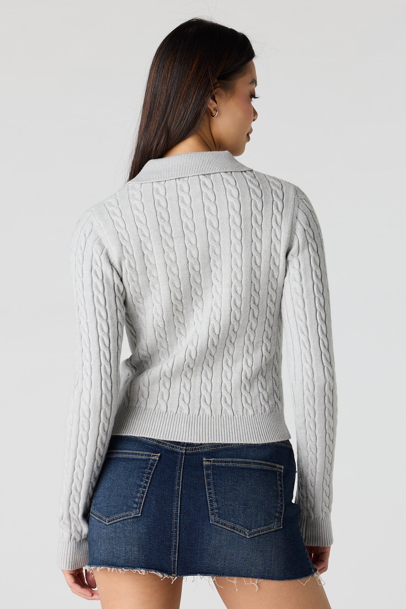 Cable Knit 2-Way Zip-Up Sweater