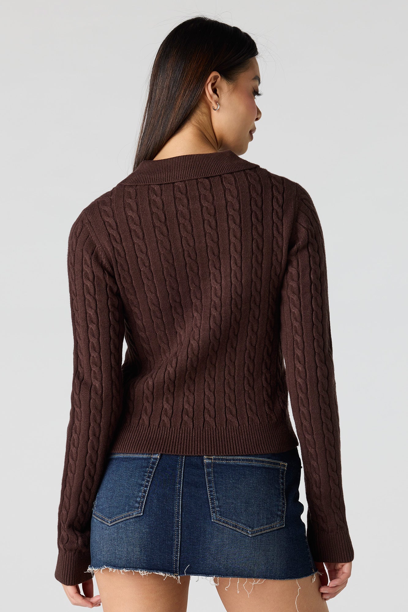 Cable Knit 2-Way Zip-Up Sweater