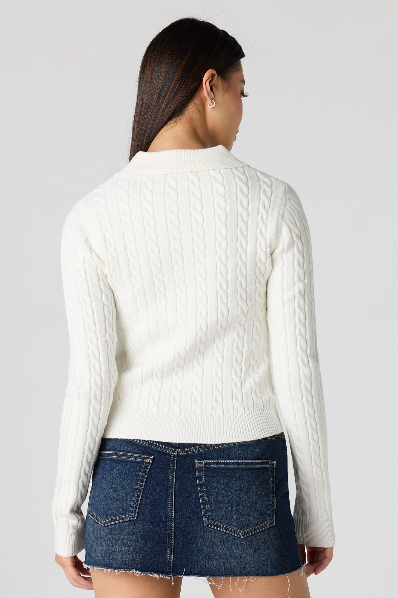 Cable Knit 2-Way Zip-Up Sweater