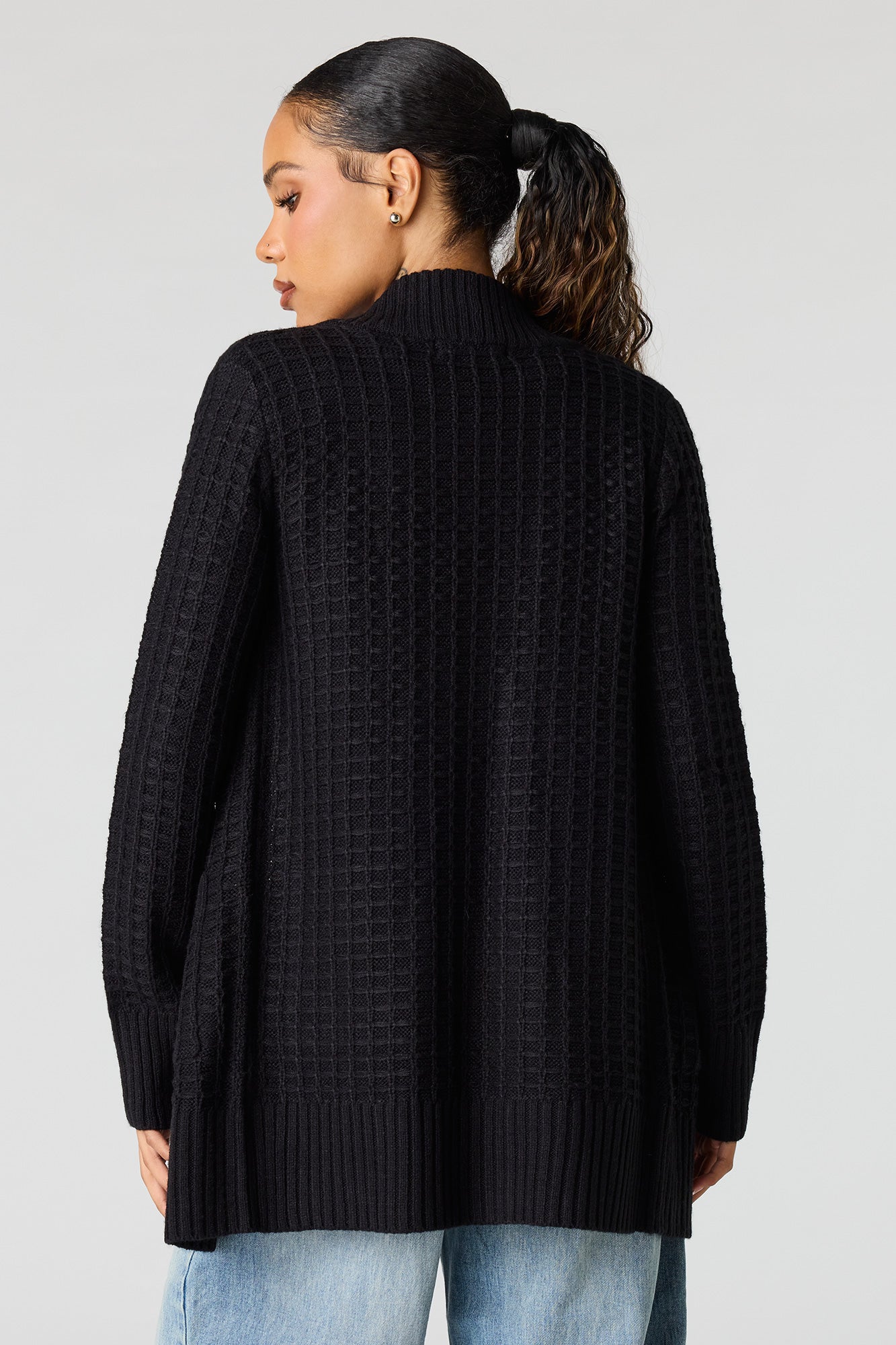 Waffle Knit Open Front Cardigan