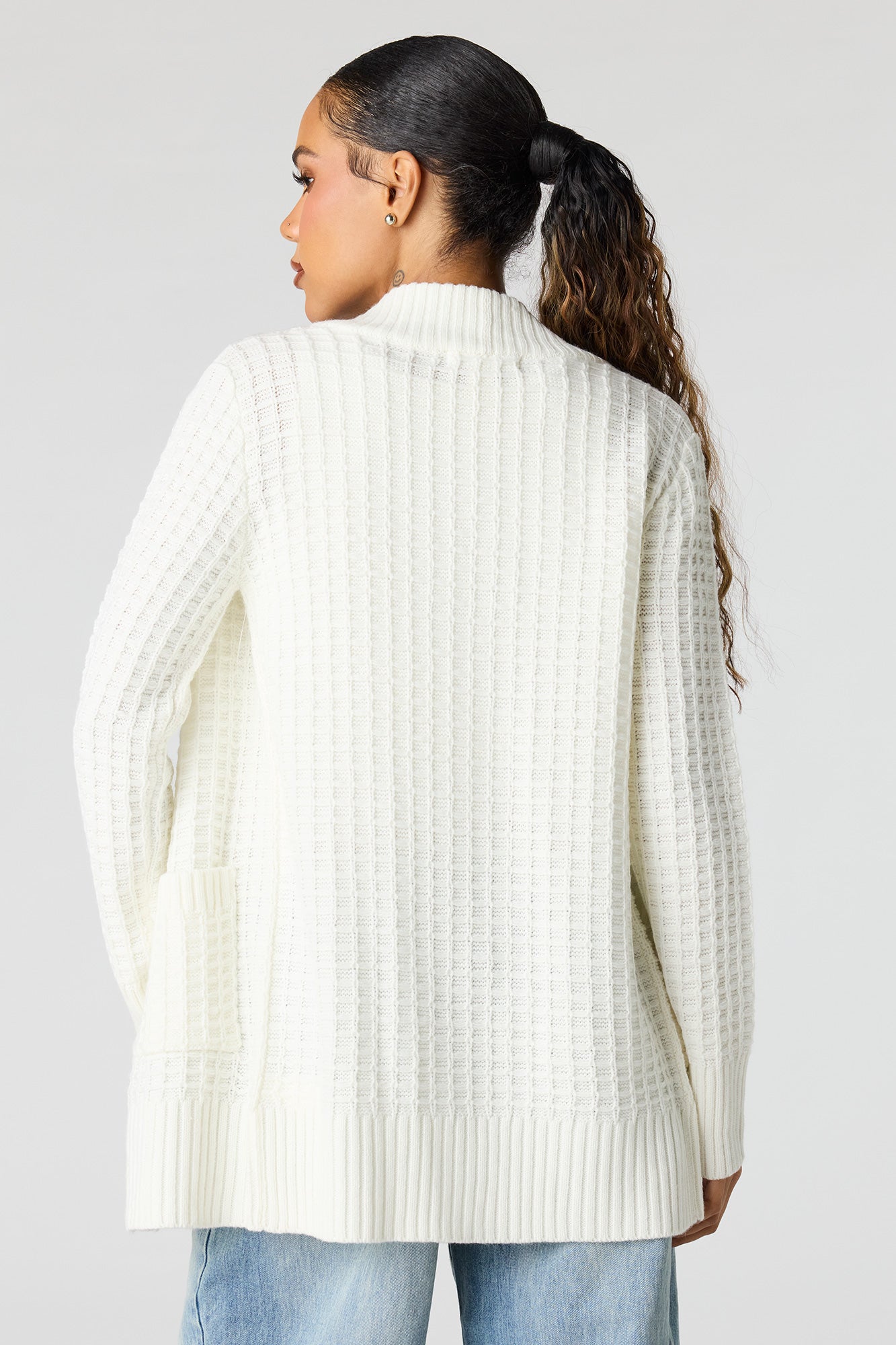 Waffle Knit Open Front Cardigan