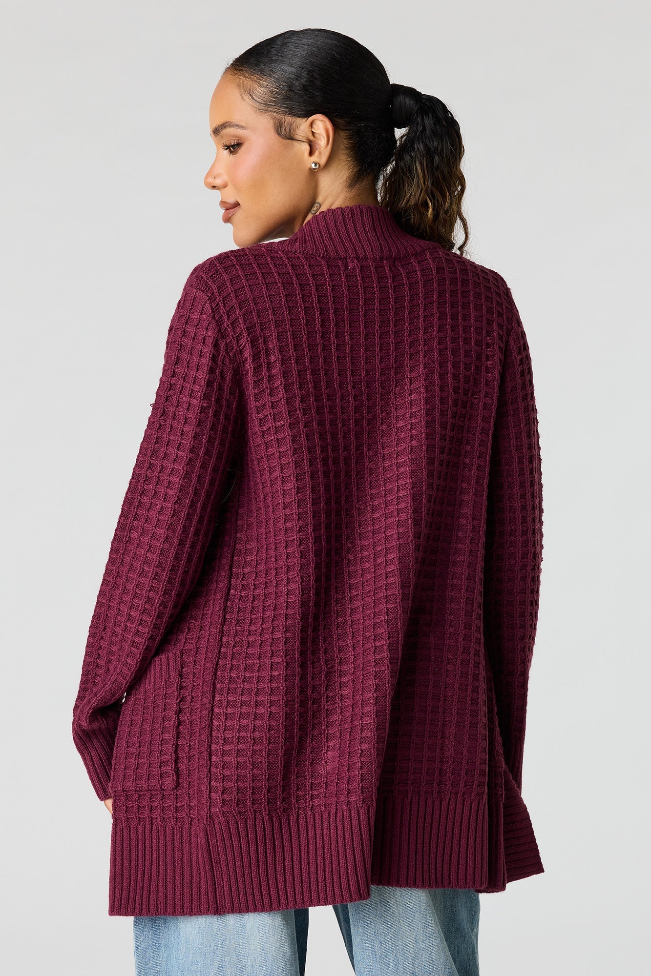 Waffle Knit Open Front Cardigan