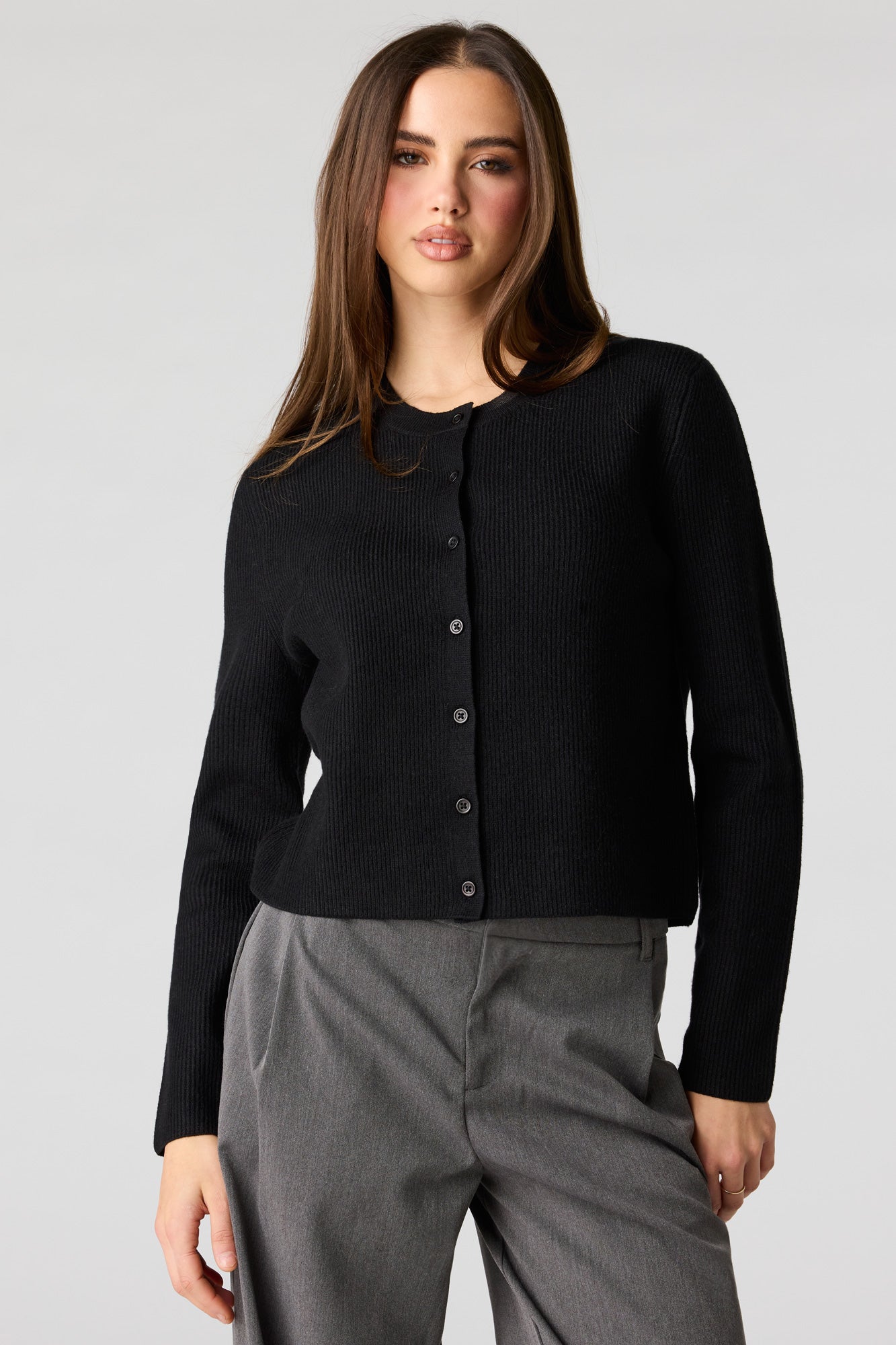 Ribbed Button Front Cardigan