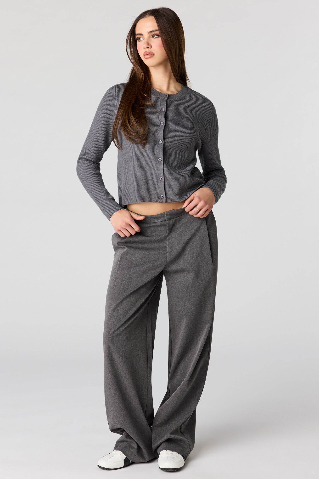 Ribbed Button Front Cardigan
