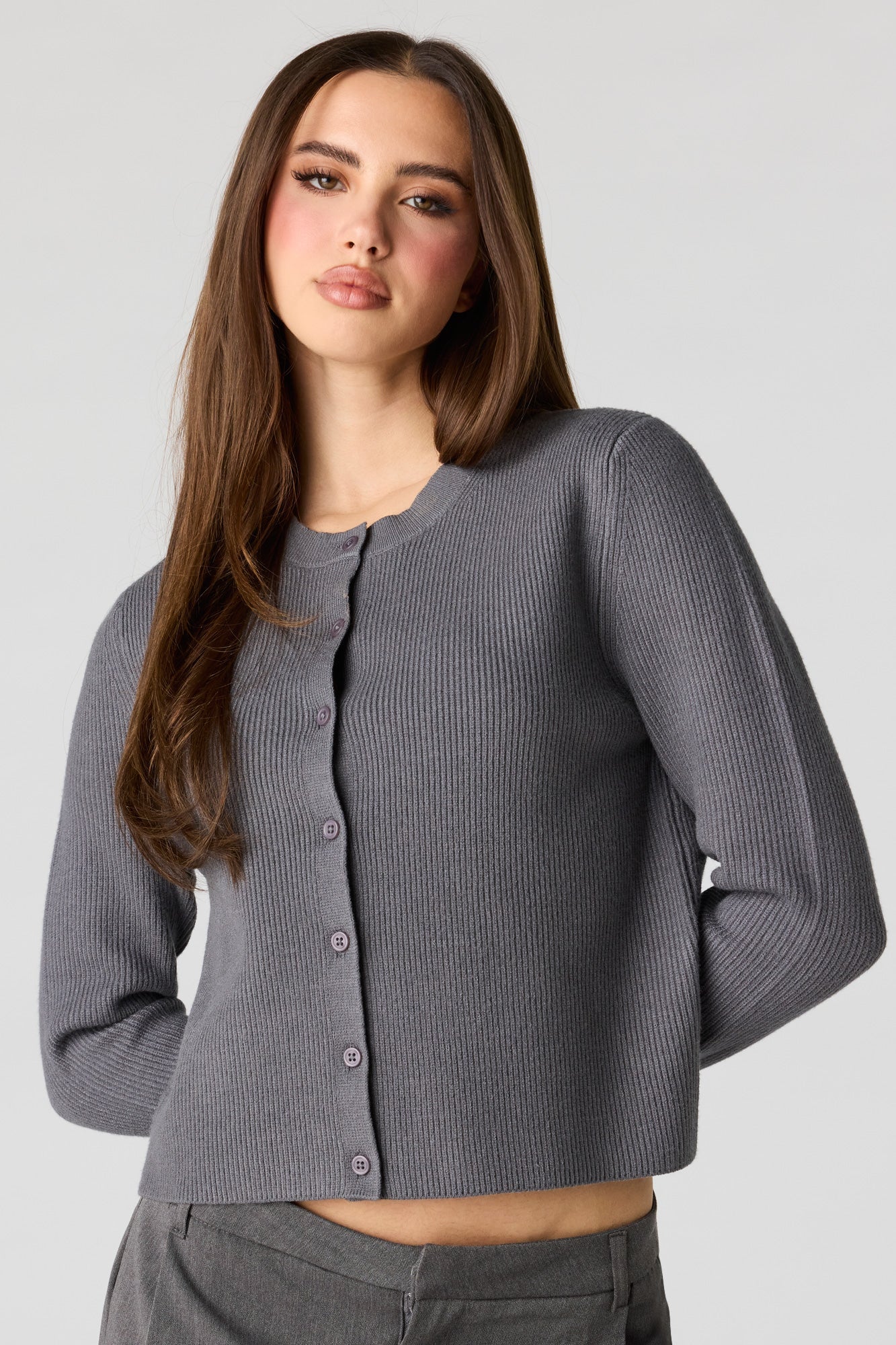 Ribbed Button Front Cardigan